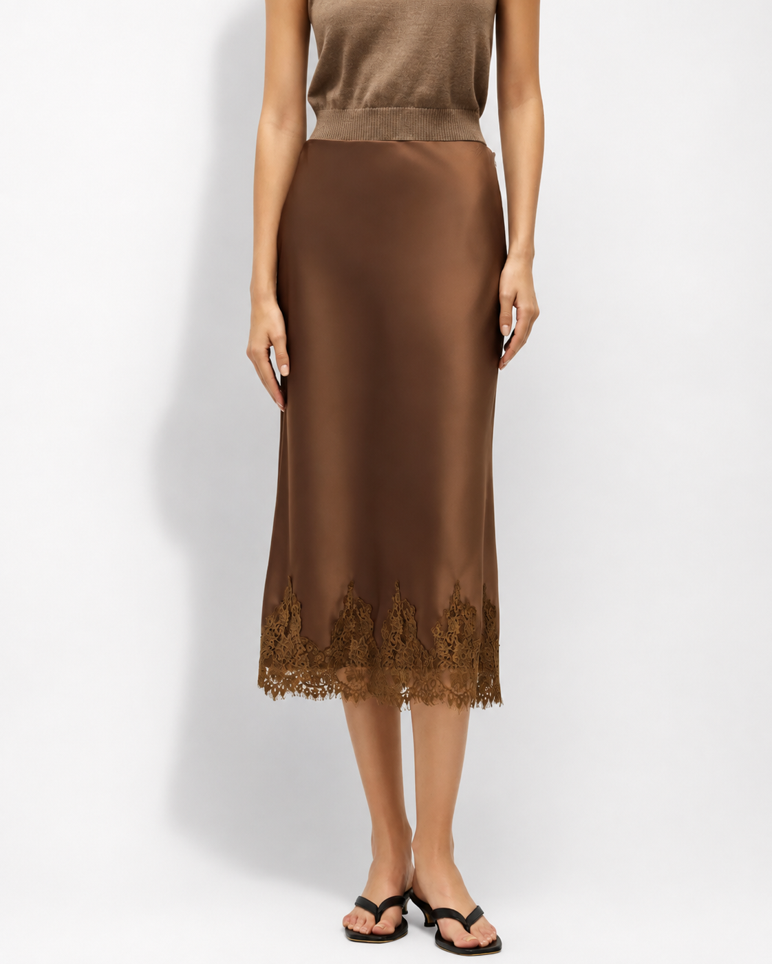 Elodie the Label Enid Satin Skirt with Lace Trim