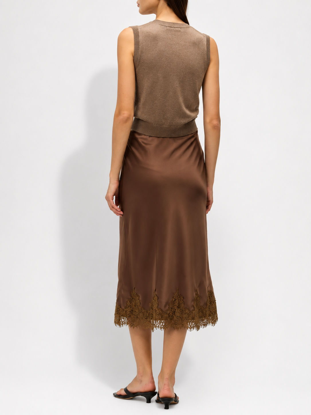 Elodie the Label Enid Satin Skirt with Lace Trim