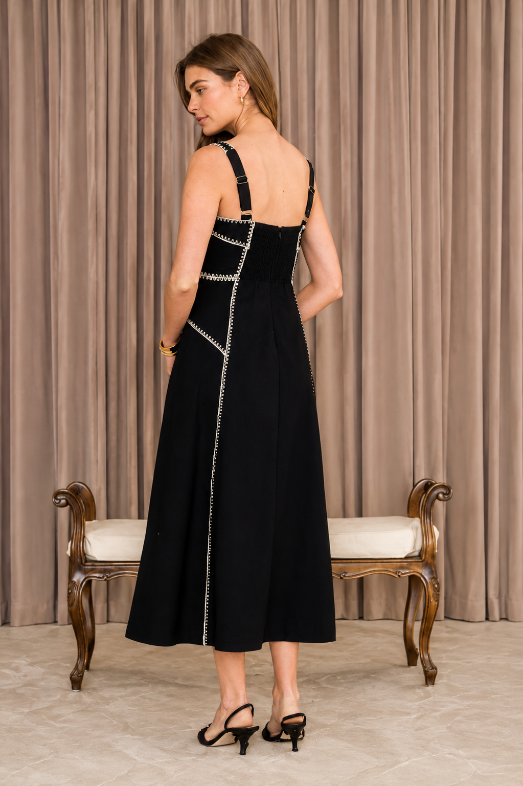 Moon River Embroidered Detail Midi Dress MR9829