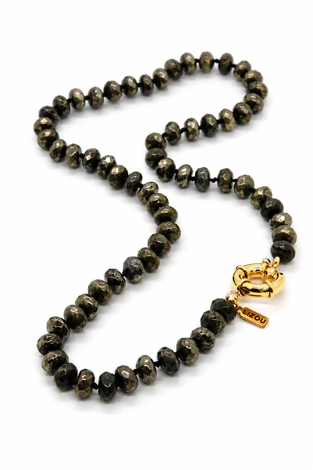 Lizou Hand-Knotted 18"Faceted Pyrite Beaded Necklace