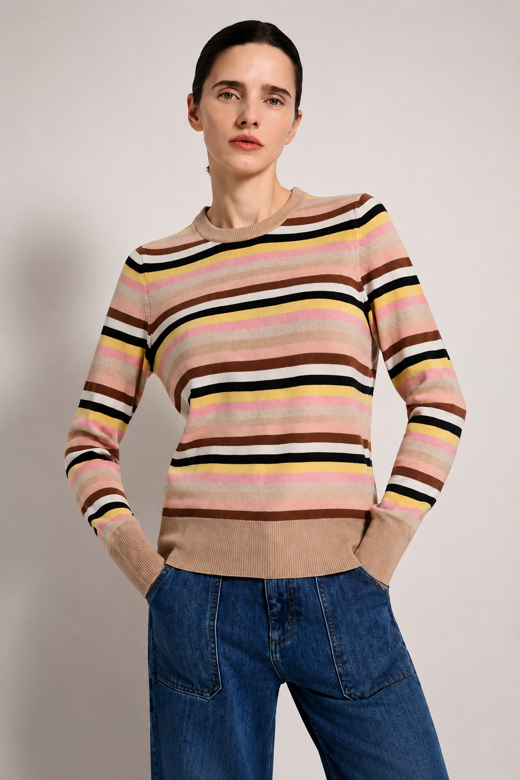 Minnie Rose L/S Striped Cashmere Crewneck Sweater 99180