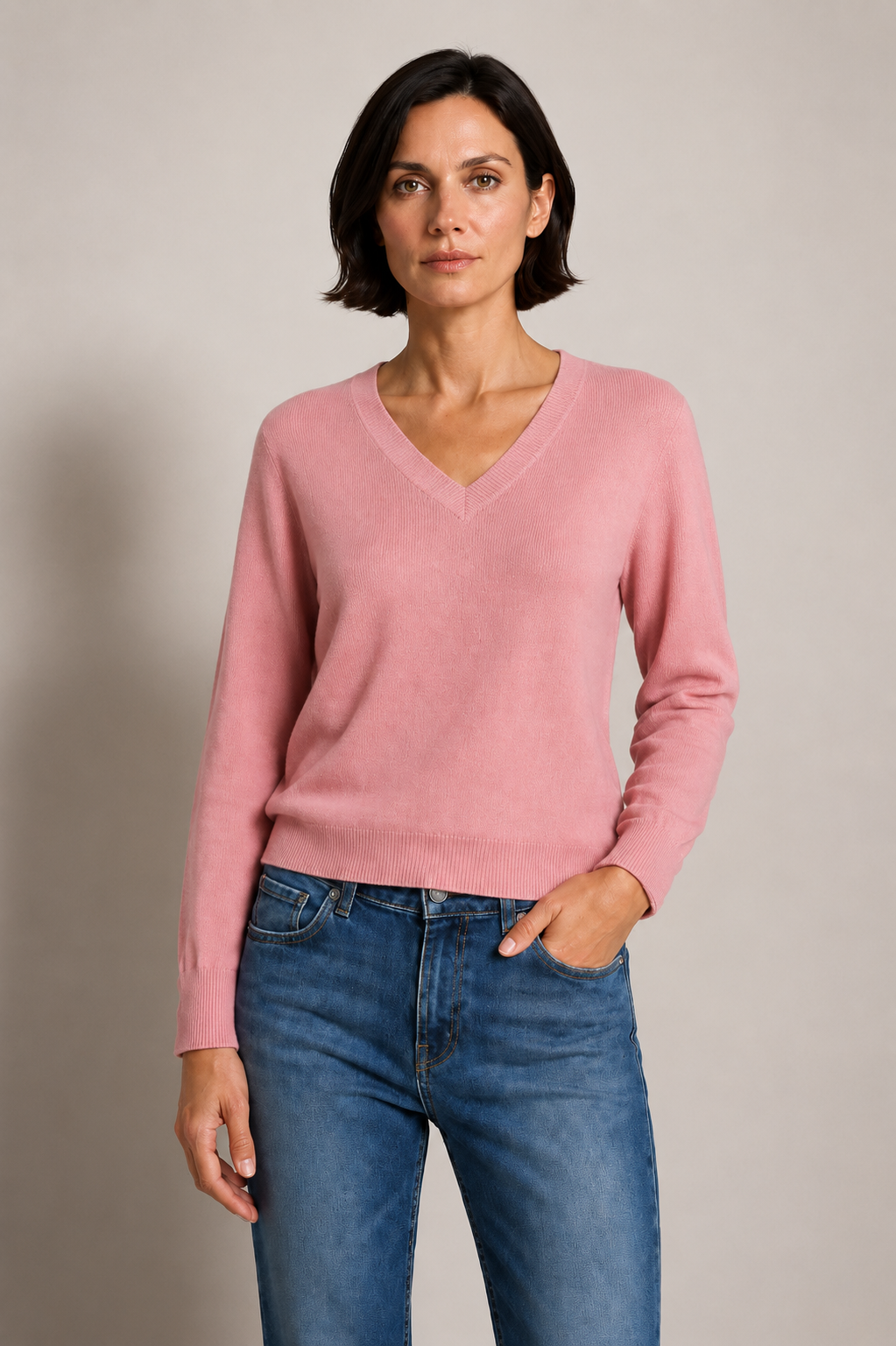 Minnie Rose Shrunken V Neck Cashmere Sweater 7566