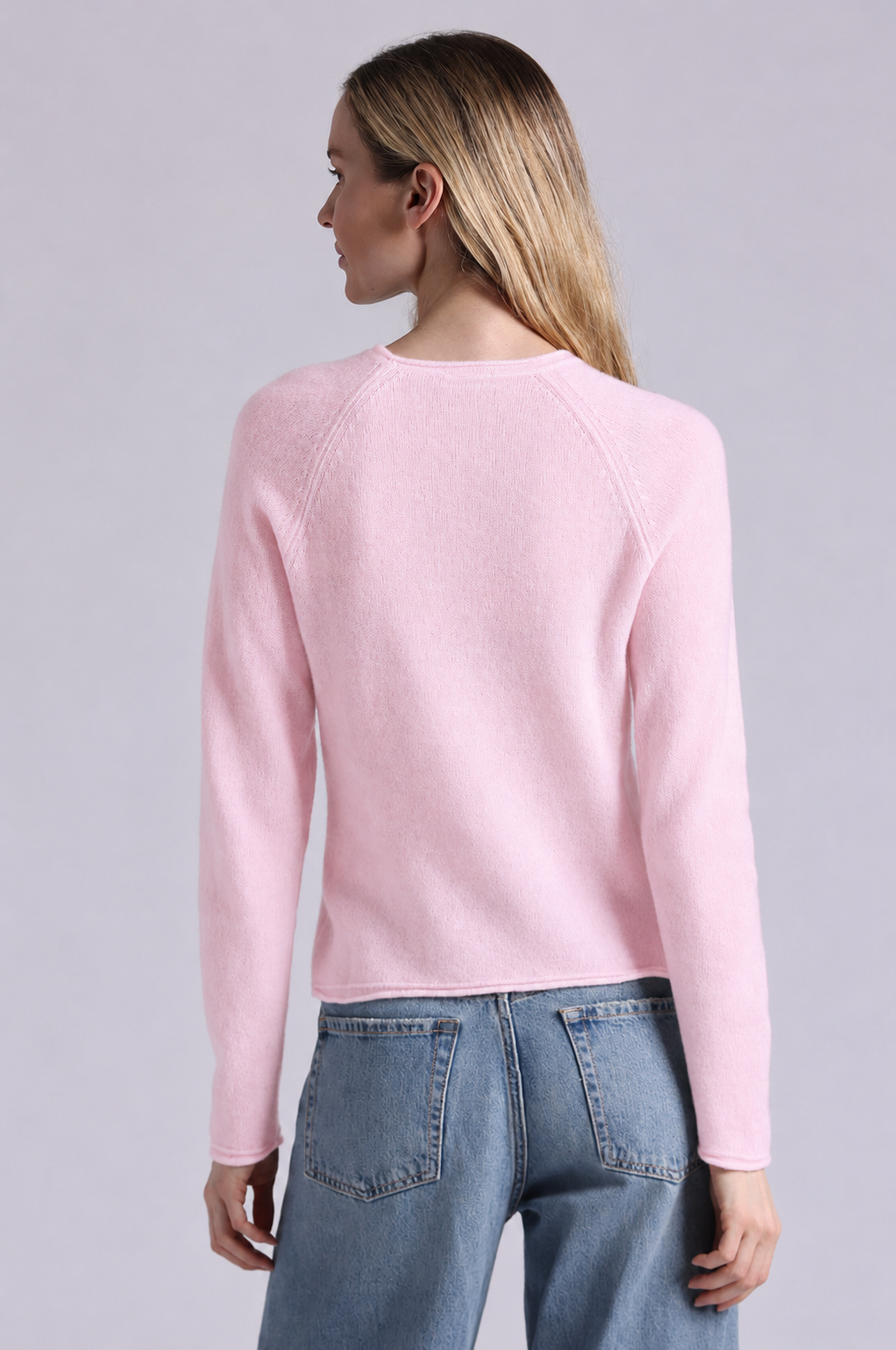 Minnie Rose Cashmere Raglan Crew With Rolled Trim 9705