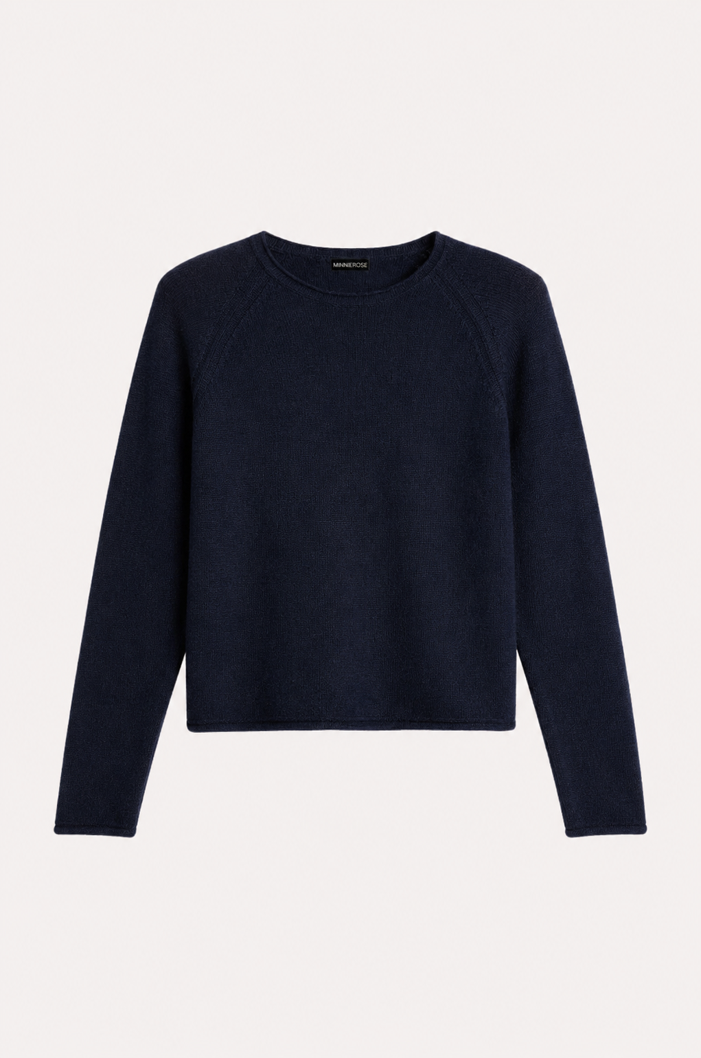 Minnie Rose Cashmere Raglan Crew With Rolled Trim