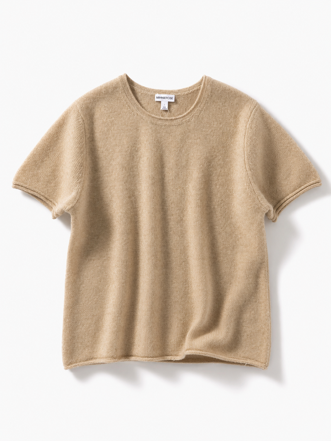 Minnie Rose Short Sleeve Cashmere Crew Neck Tee with Rolled Edges
