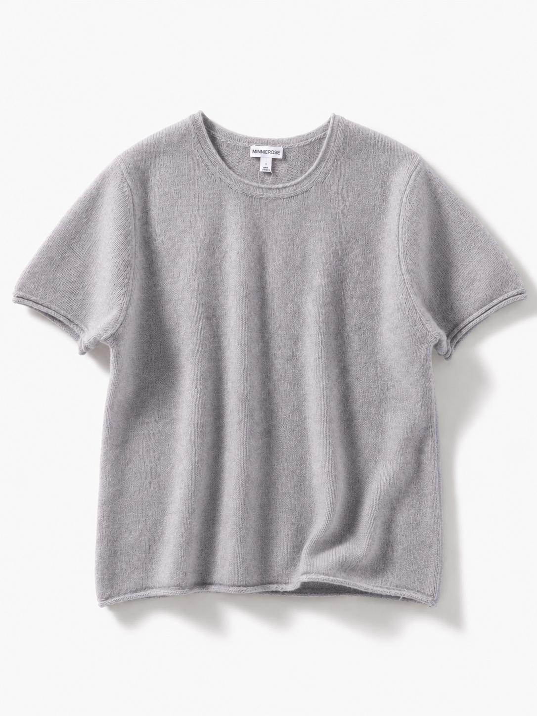 Minnie Rose Short Sleeve Cashmere Crew Neck Tee with Rolled Edges