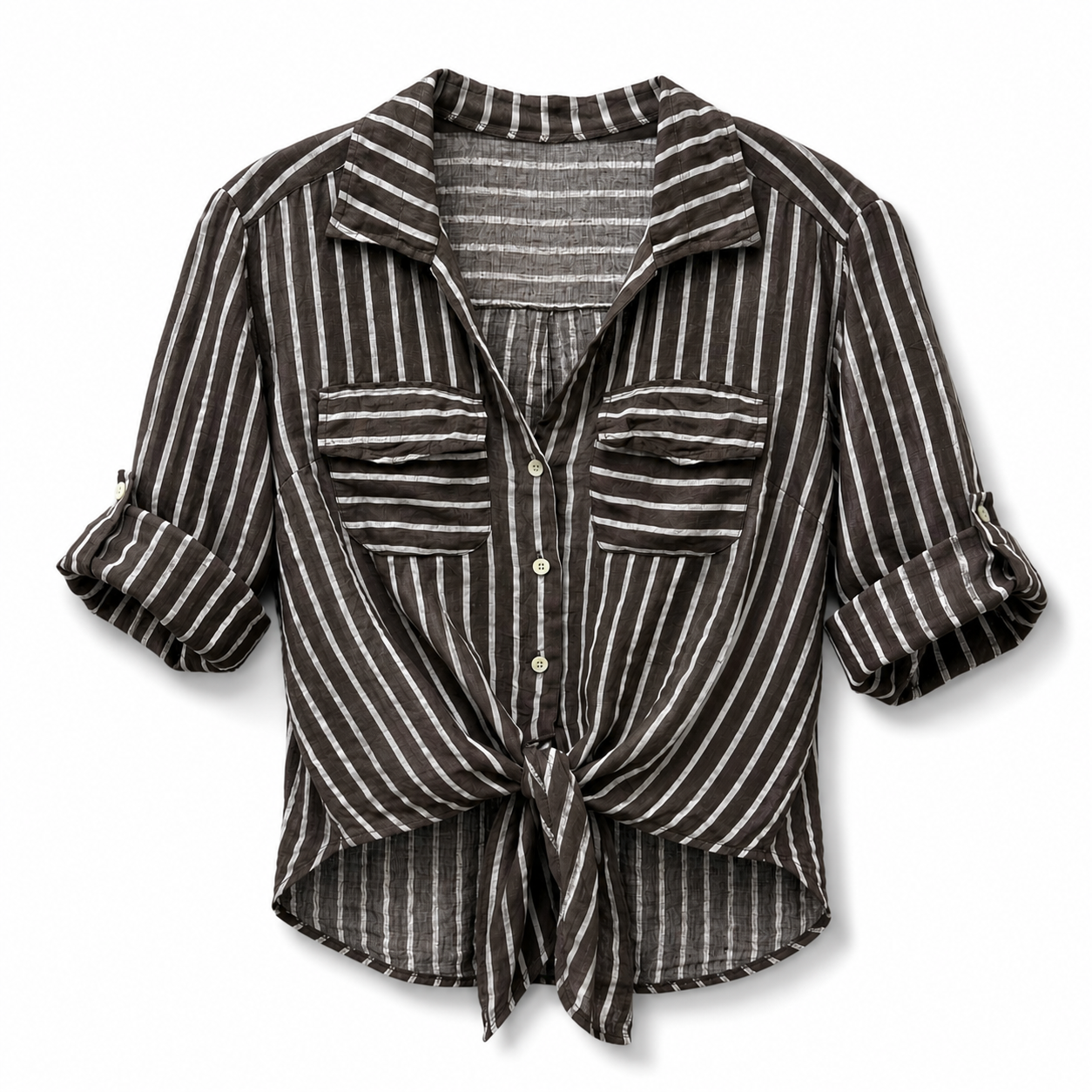 Milio Milano Striped Linen Tie Front Shirt 2611