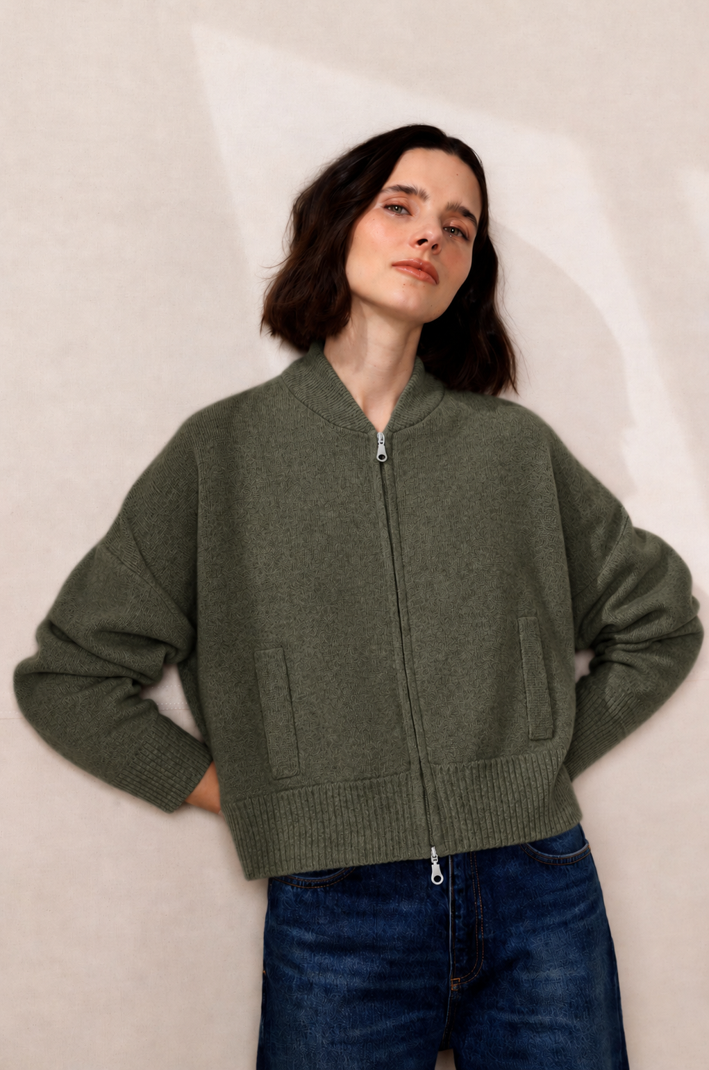 Minnie Rose Cashmere Cropped Bomber 94142