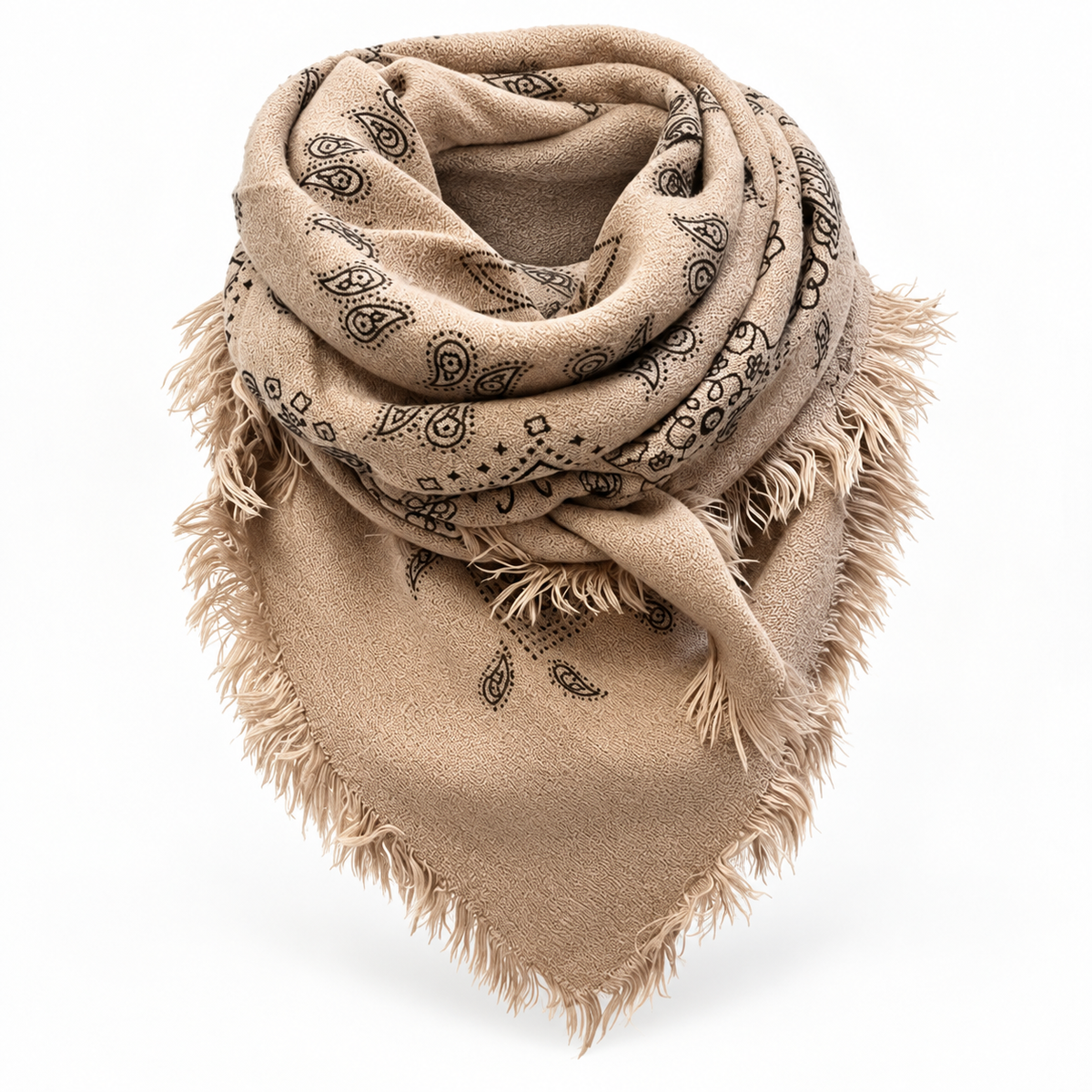 Catherine's Paisley Medium Square Viscose/Wool Fringe Scarf K24