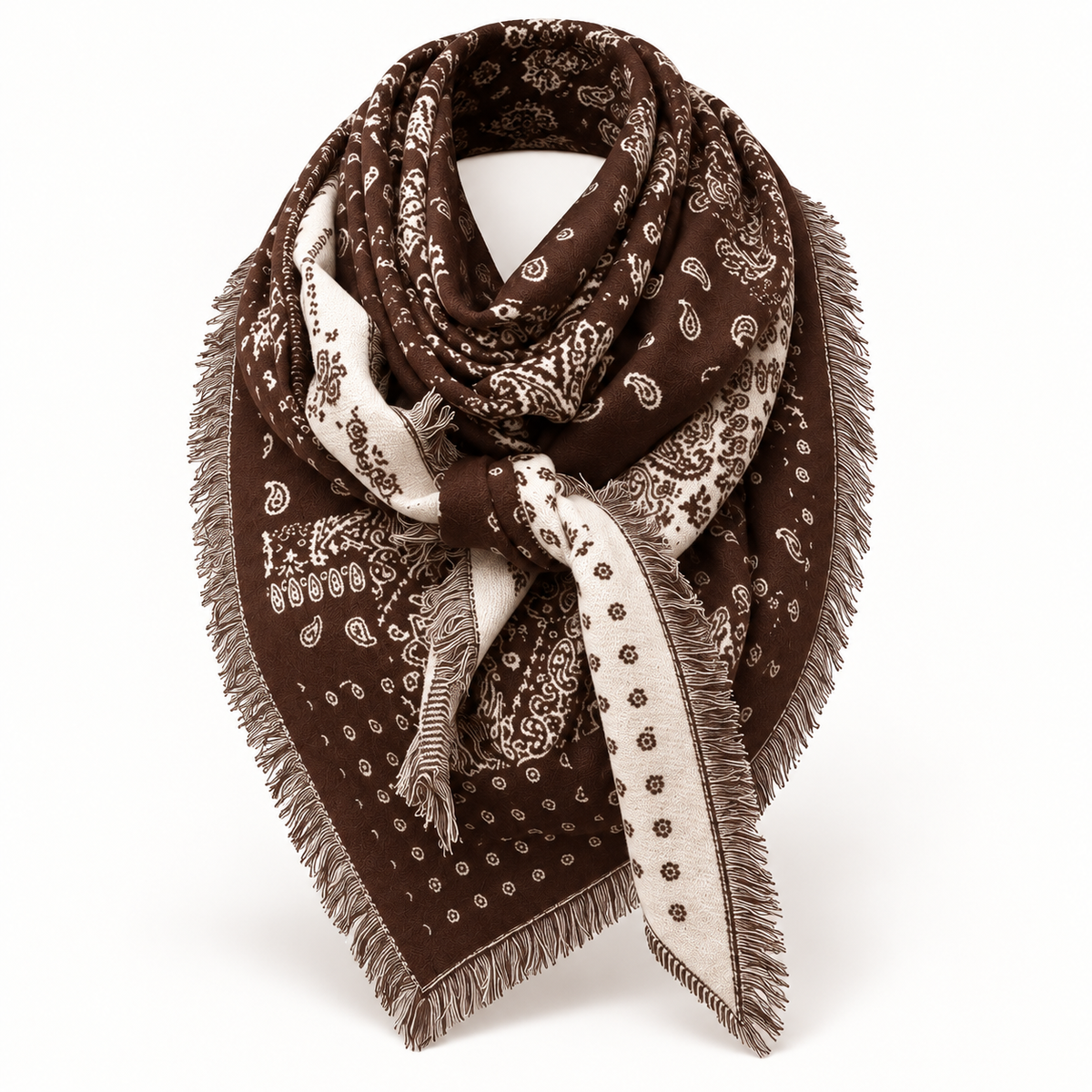 Catherine's Paisley Reversible Viscose/Wool Large Triangle Thick Scarf D2