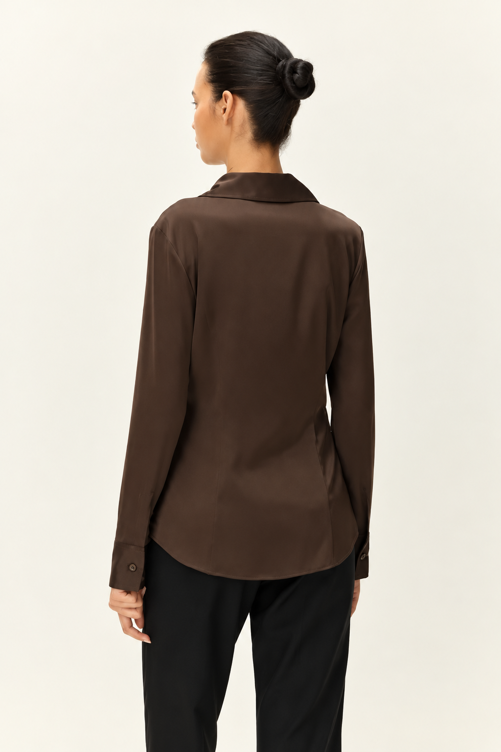 Elodie Brown Josephine Satin Button-Up Top