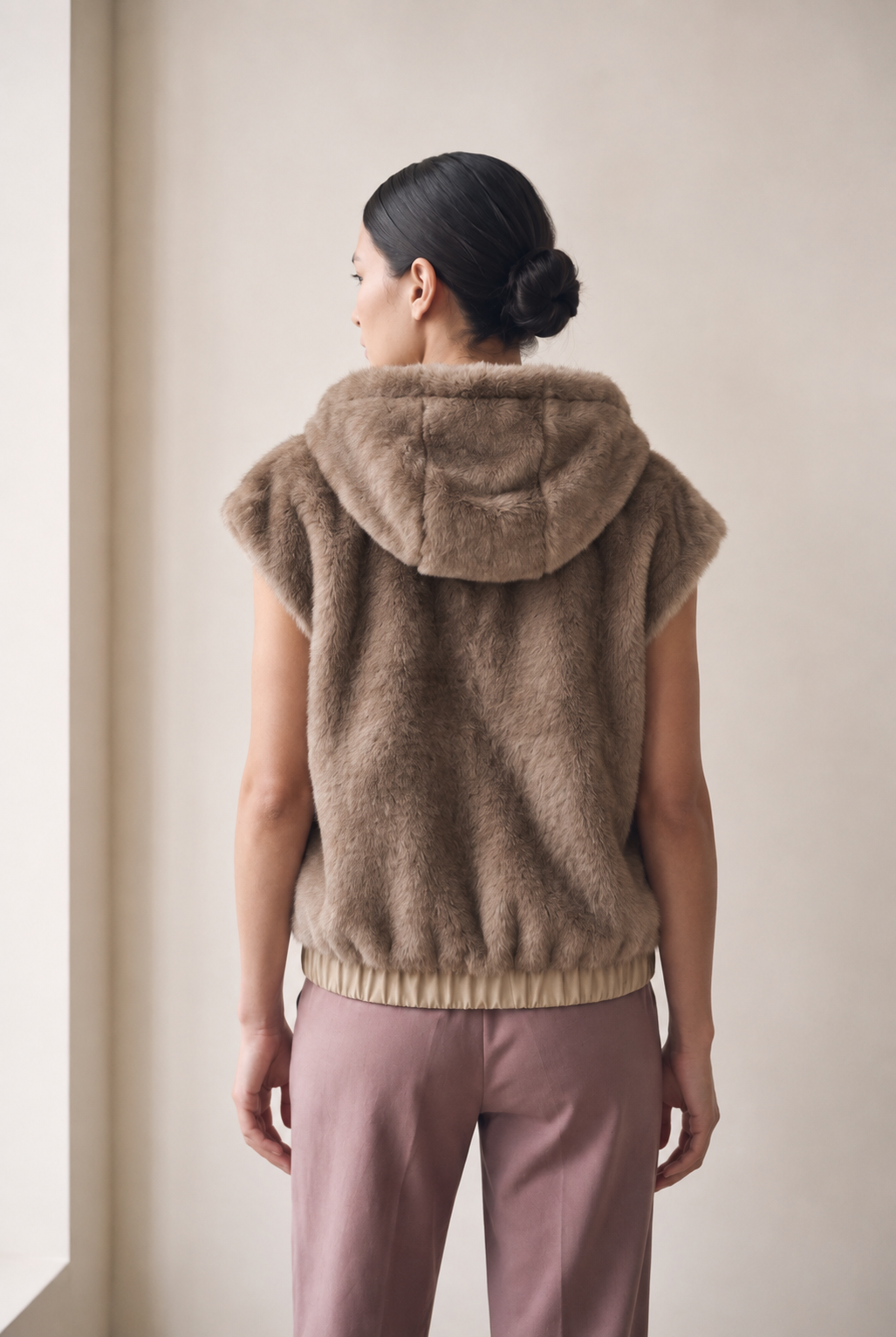 Frisson Reversible Faux Fur Vest with Hood