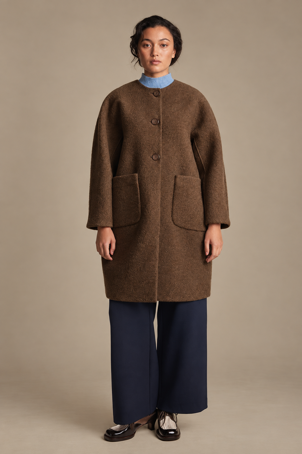 Chie Mihara Muse Wool Coat in Taupe