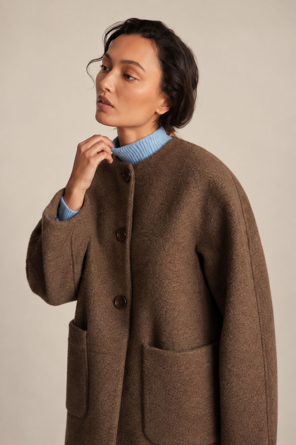 Chie Mihara Muse Wool Coat in Taupe