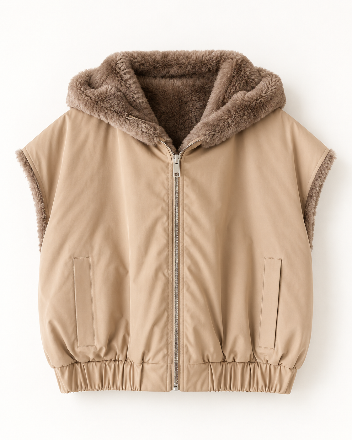 Frisson Reversible Faux Fur Vest with Hood