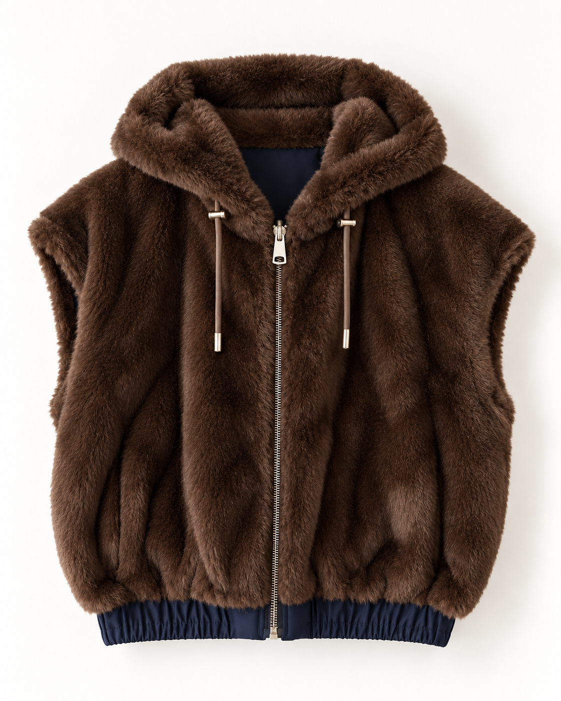 Frisson Reversible Faux Fur Vest with Hood