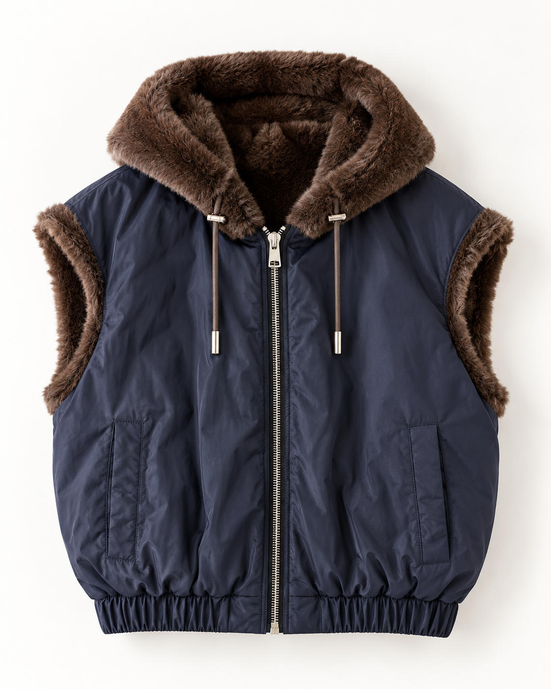 Frisson Reversible Faux Fur Vest with Hood