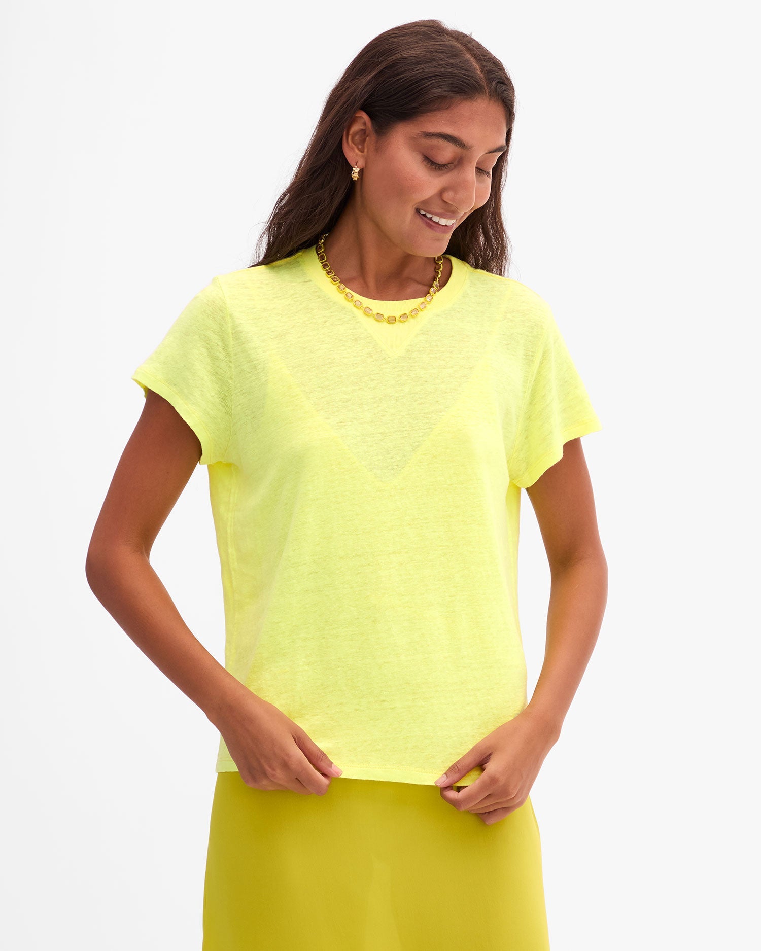 Clare V. Classic Tee Neon Yellow with V-Stitch CVA1000376
