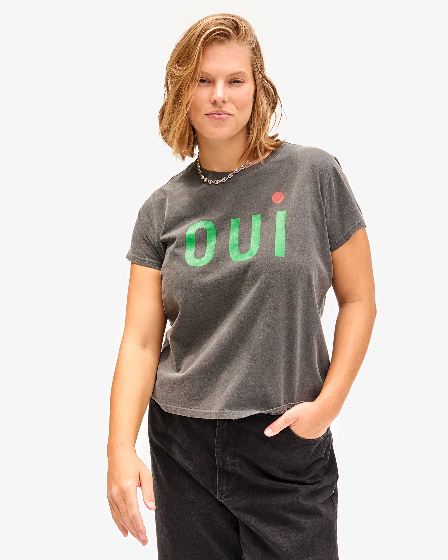 Clare V Classic Tee - Oui Faded Black AP-TT-IT-100097