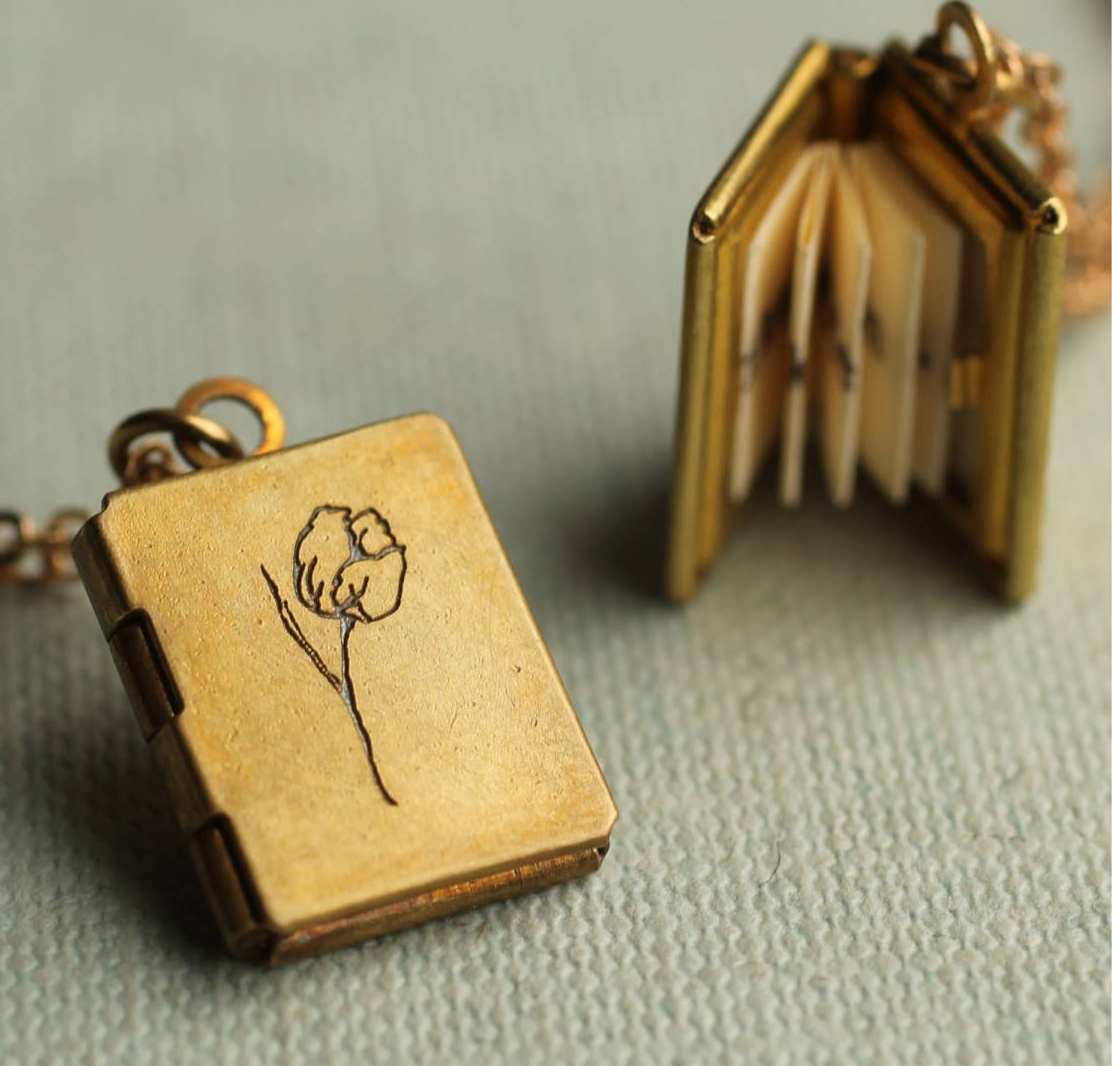 Silk Purse, Sow’s Ear Engraved Tulip Book Locket