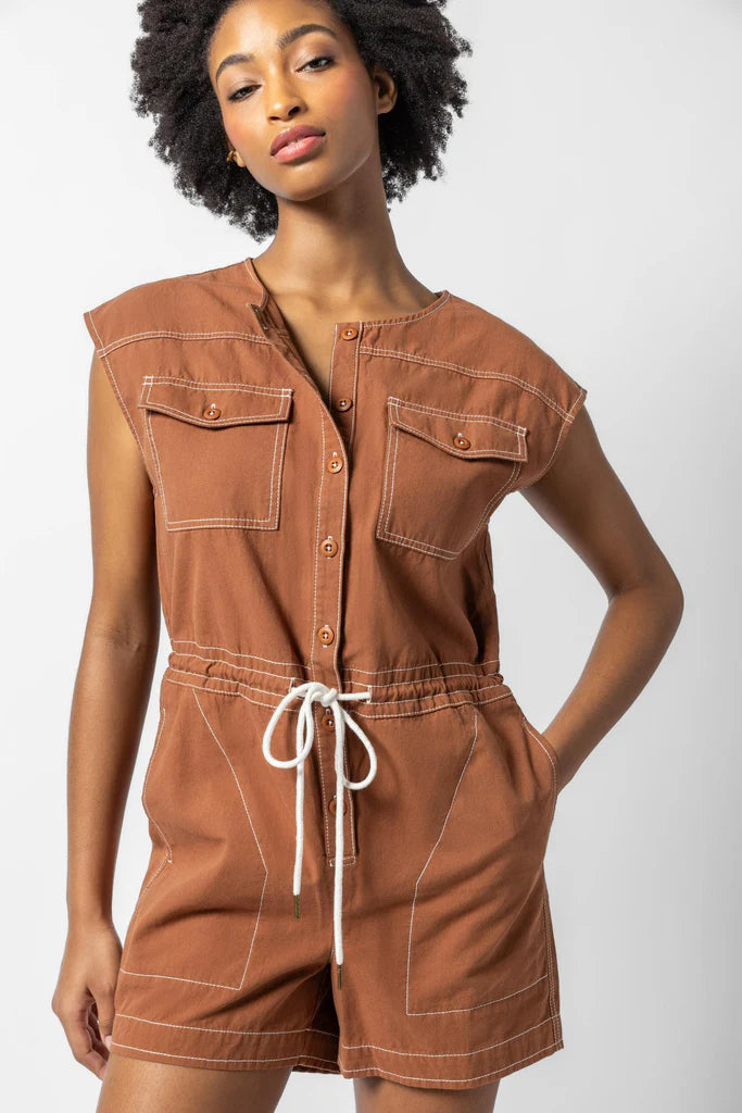 Lilla P Short Sleeve Canvas Romper