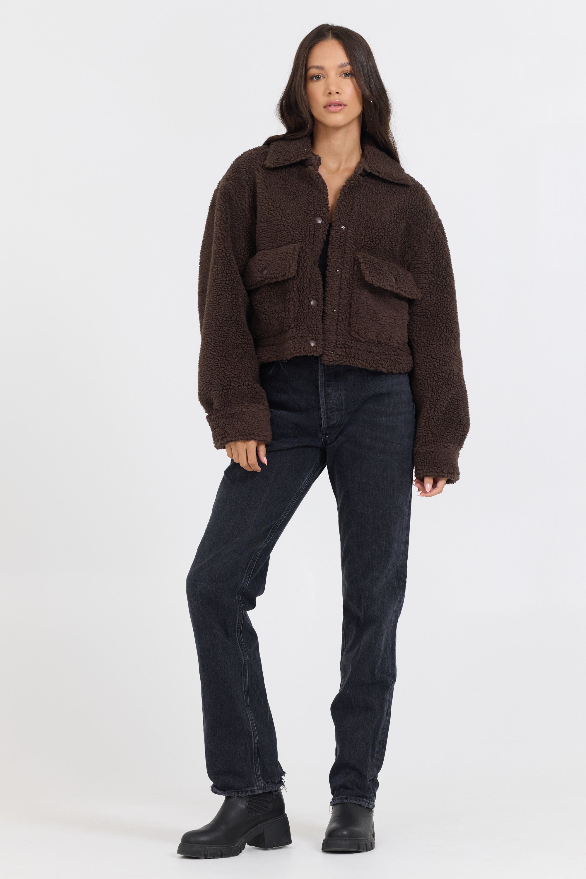 Vintage Havana Sherpa Jacket with Quilted Pockets R12576