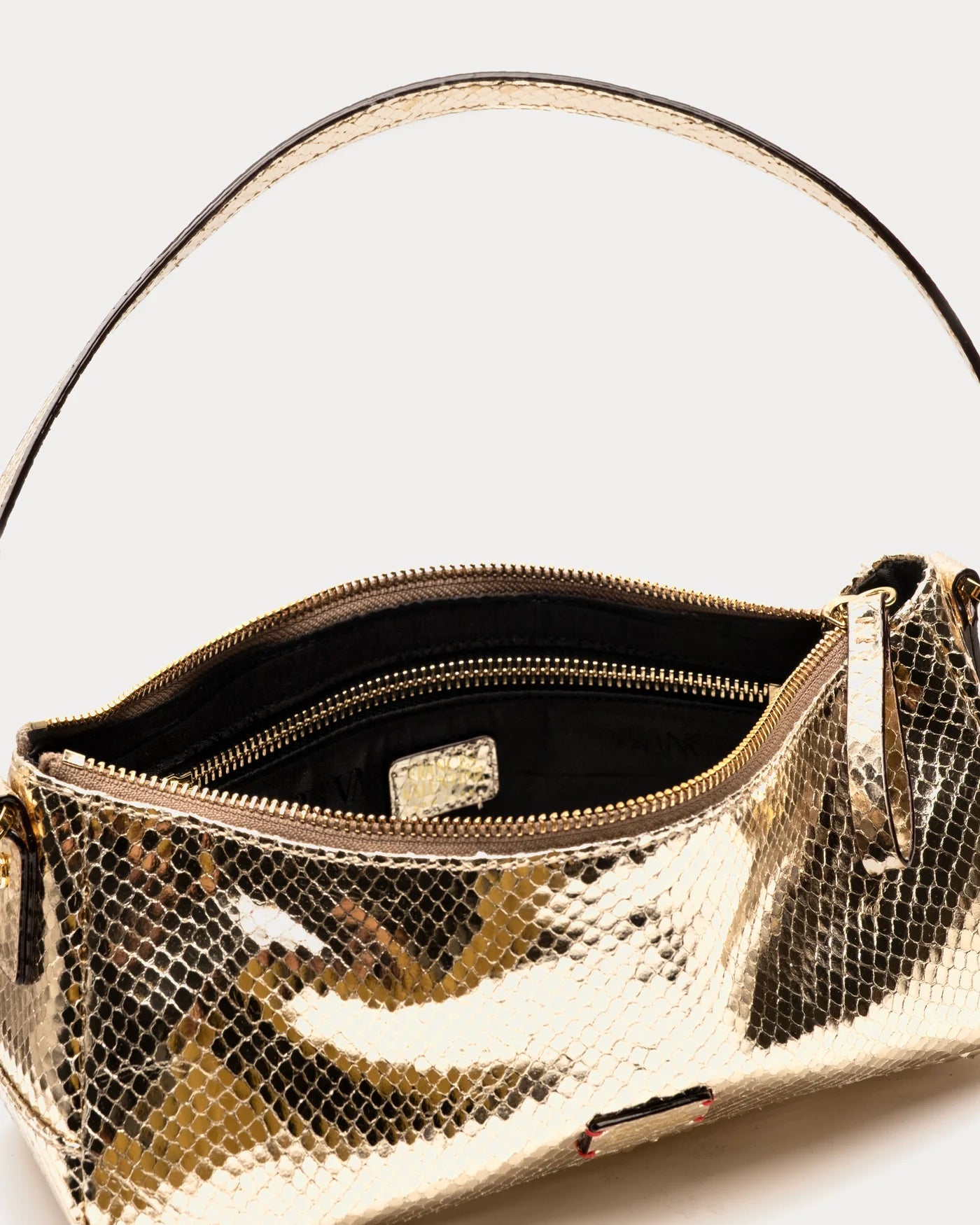 Frances Valentine Mia Metallic Snake Leather Shoulder Bag Gold OS