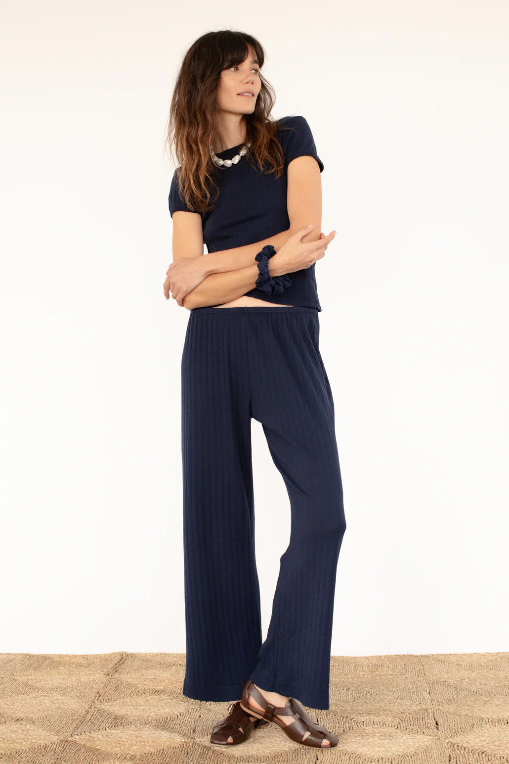 DONNI. The Pointelle Simple Crop Pant