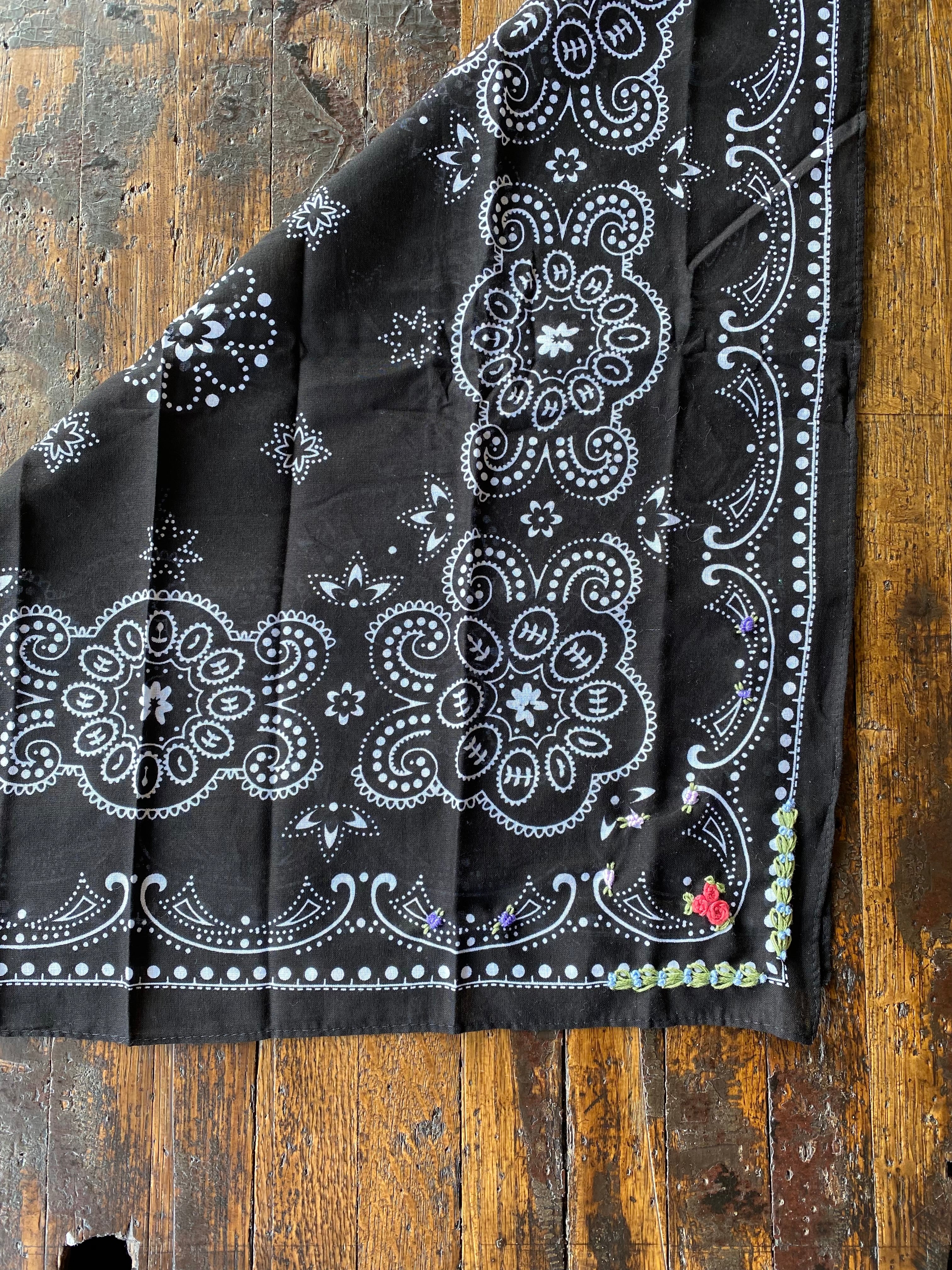 Little Lamb Black Bandana With Floral Embroidery