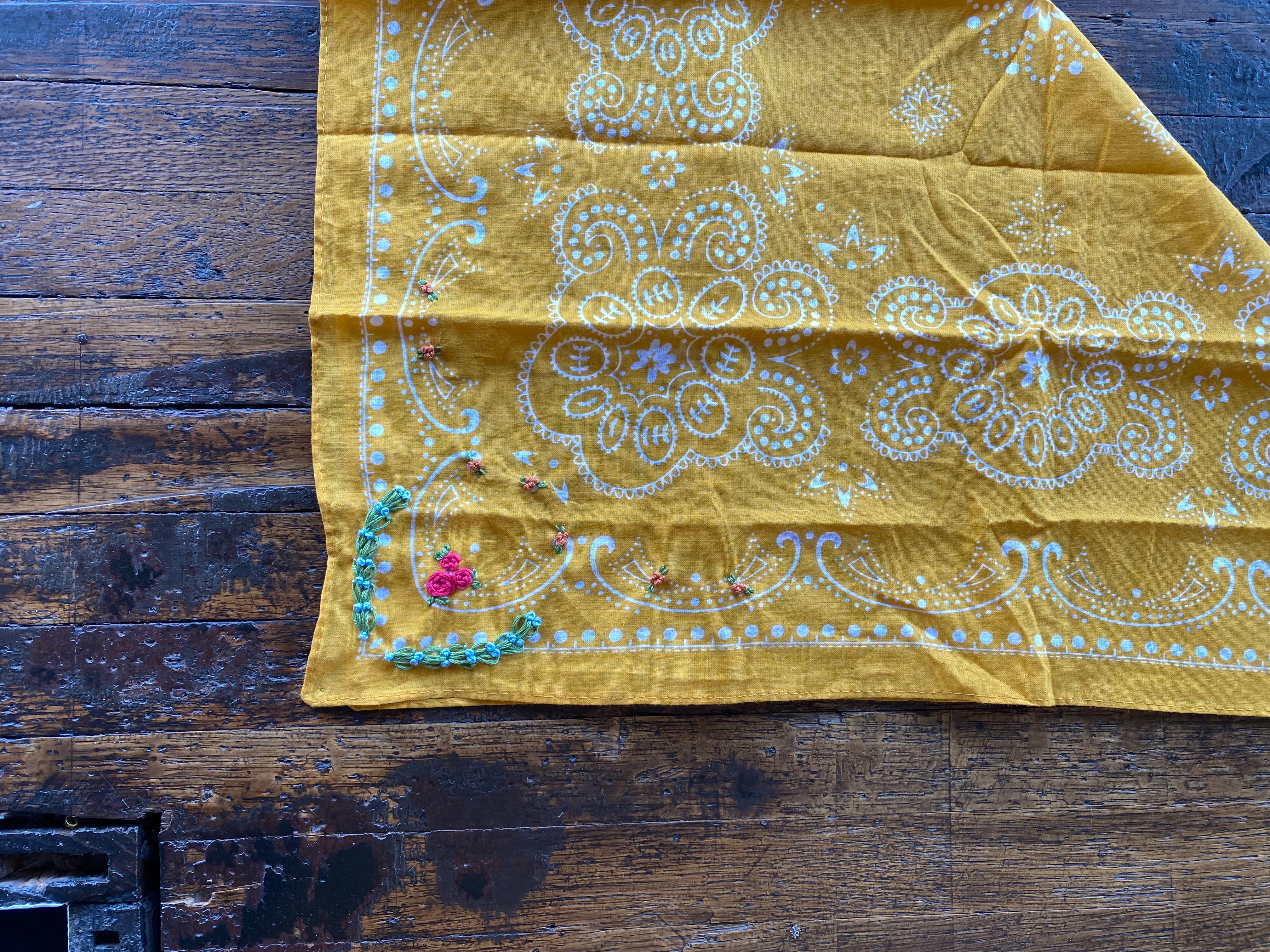 Little Lamb Yellow Bandana With Floral Embroidery