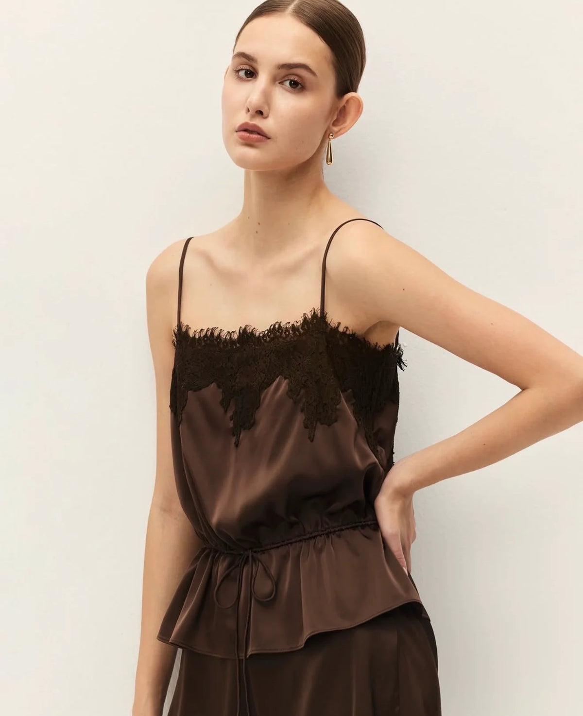Elodie Diora Satin and Lace Top