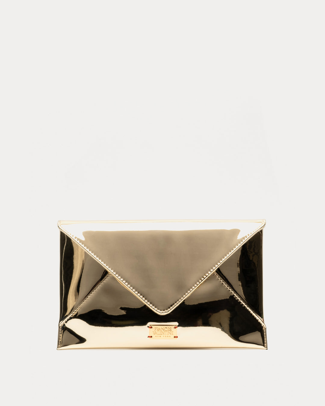 Frances Valentine Evie Envelope Clutch Vegan Mirror PVC Gold