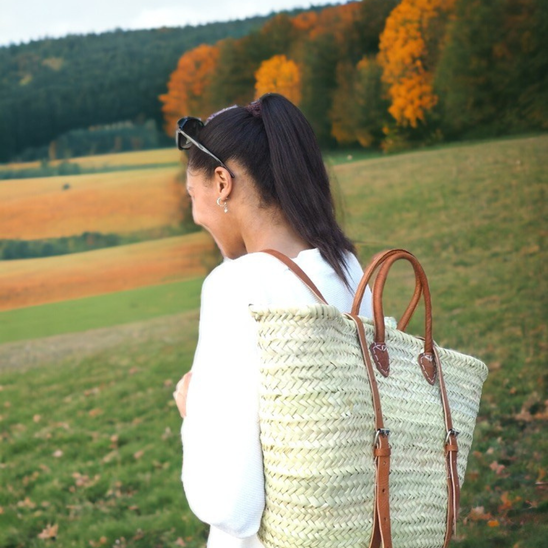 French Market Baskets Backpack with Leather Straps #10