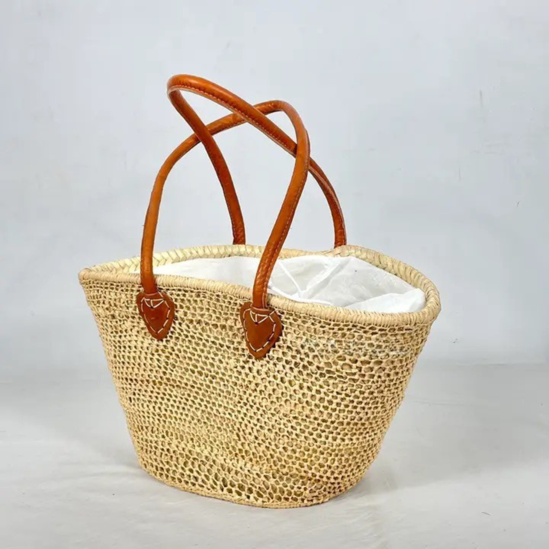 French Market Bag Honeycomb Basket Bag with Leather Handles and Muslin Lining #14