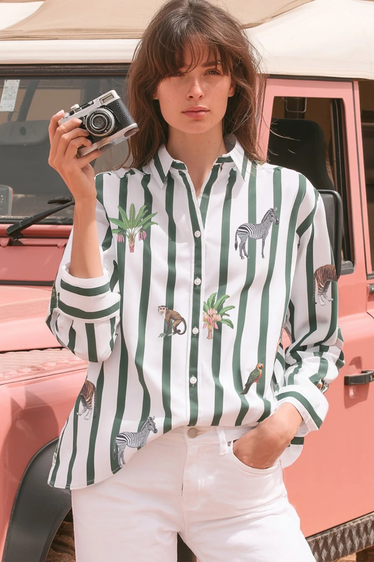 Vilagallo Green Stripe Jungle Animal Shirt 33315