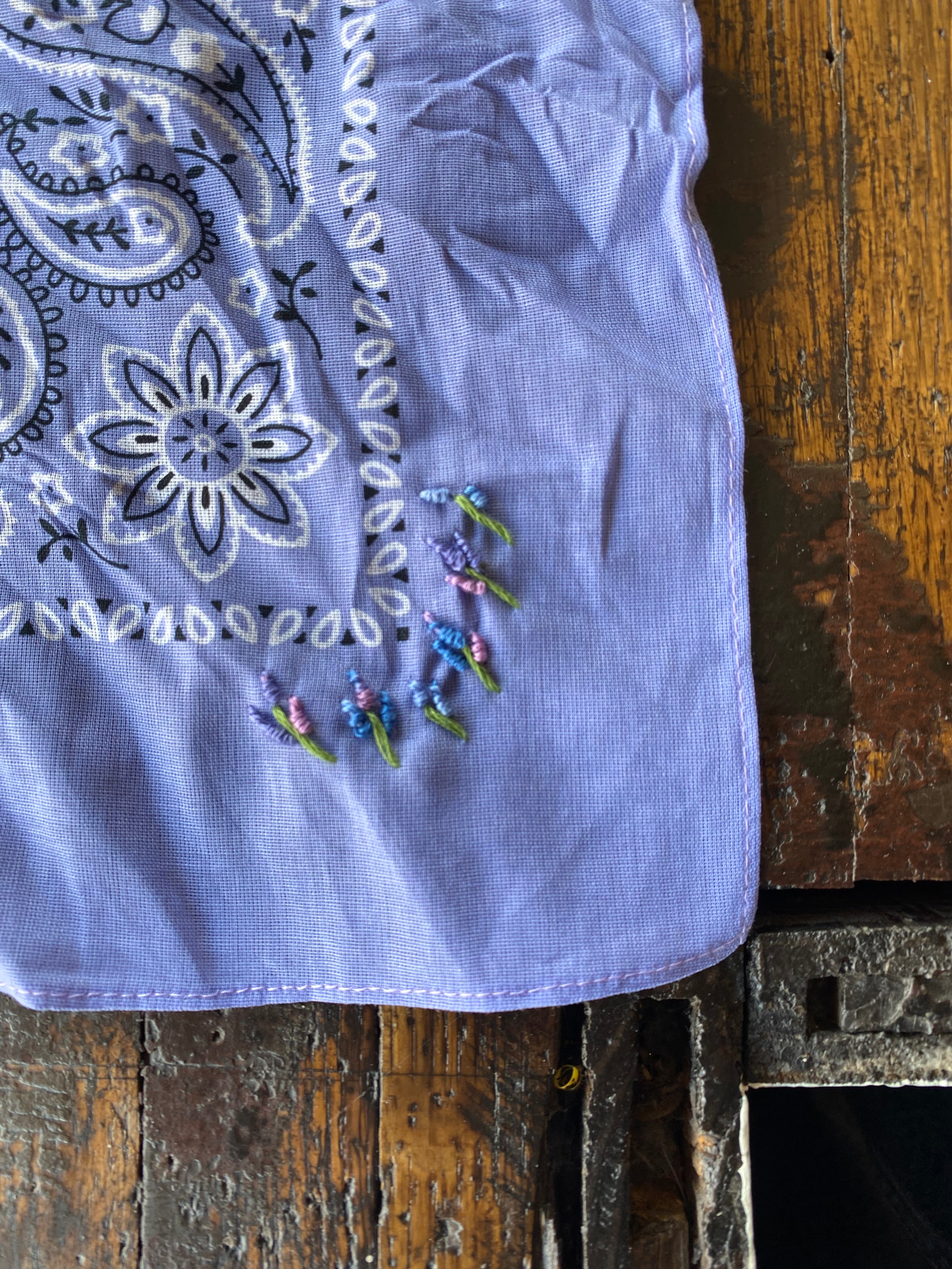 Little Lamb Purple Bandana With Embroidered Lavender Flowers