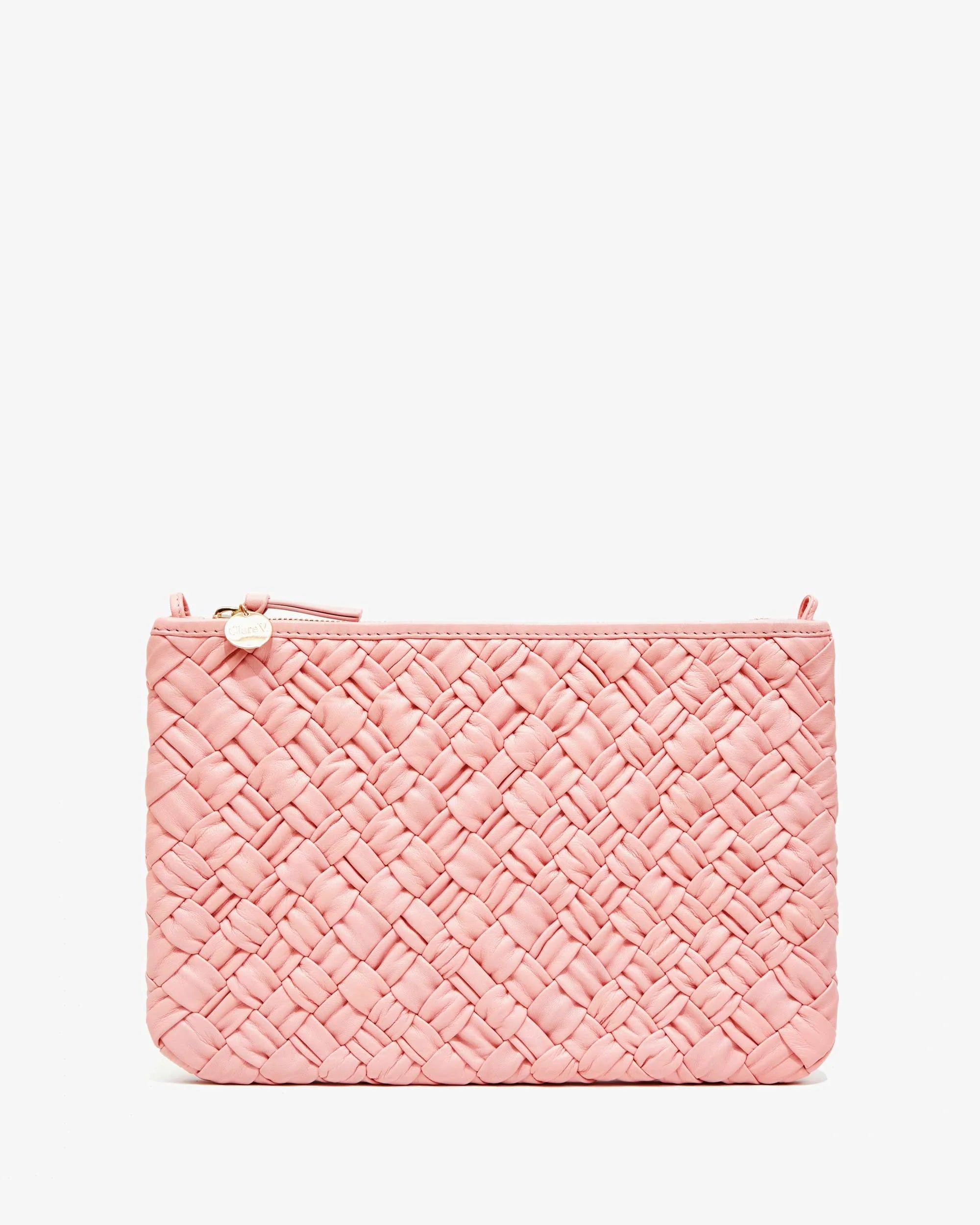 Clare V Flat Clutch With Tabs - Puffy Woven Blush SG-PH-FL-100009