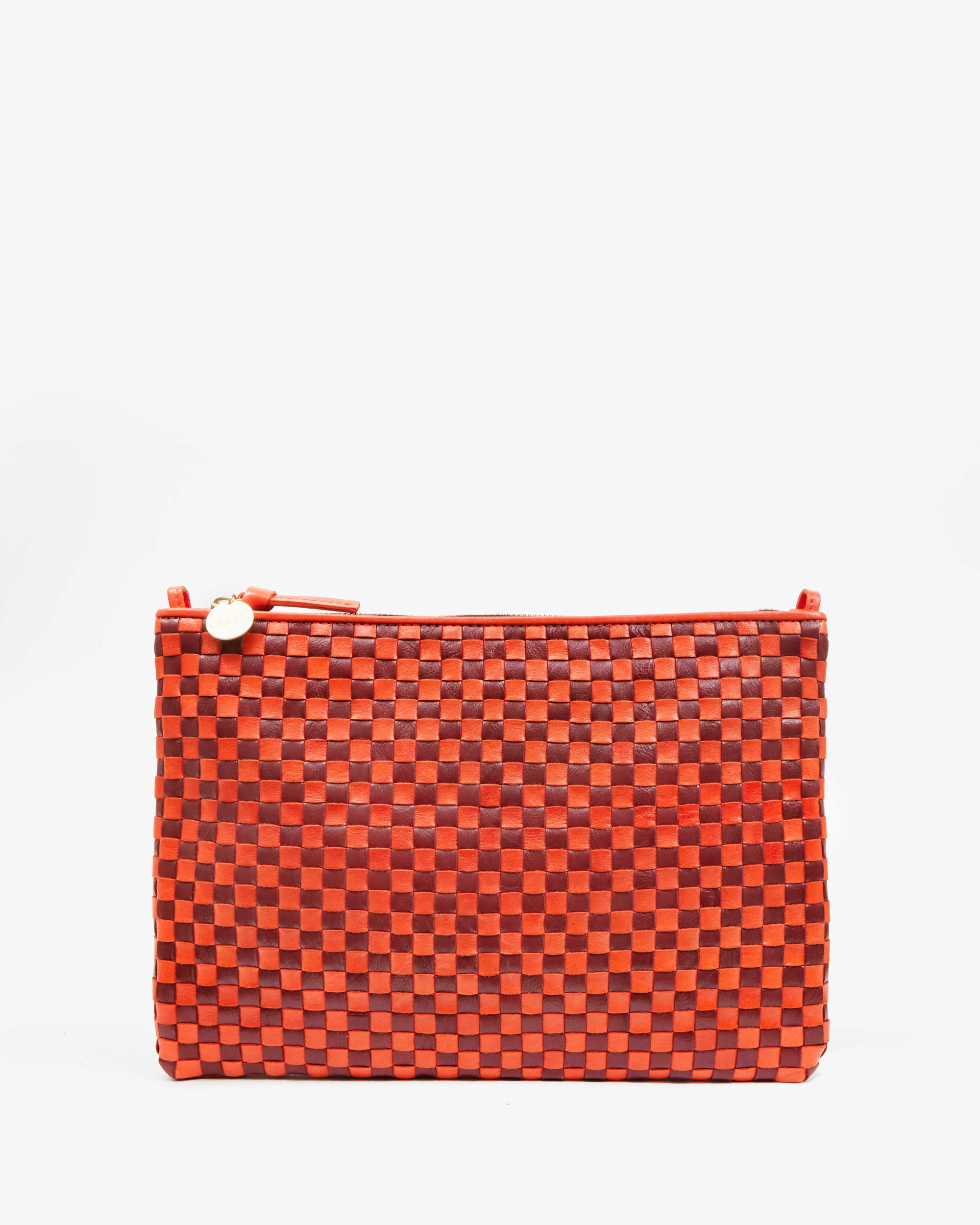 Clare V Flat Woven Clutch with Tabs Checker Bright Poppy Bordeaux SG-PH-FL-100007