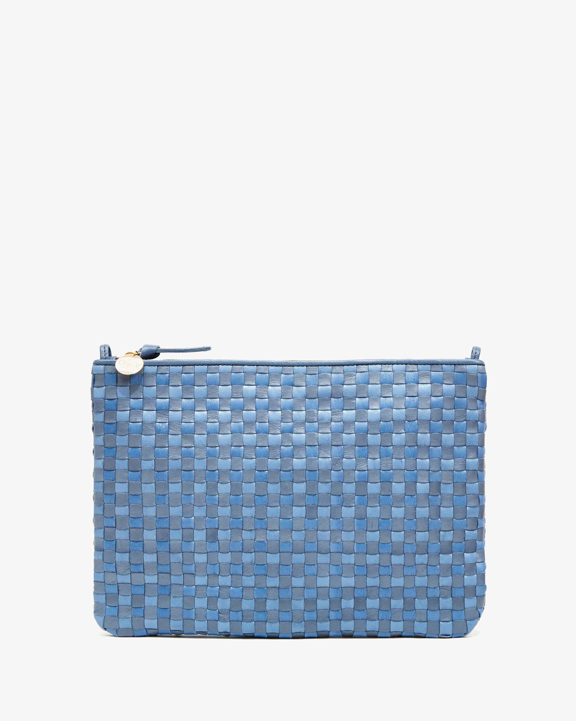 Clare V Flat Clutch With Tabs - Denim Woven Checker SG-PH-FL-100008