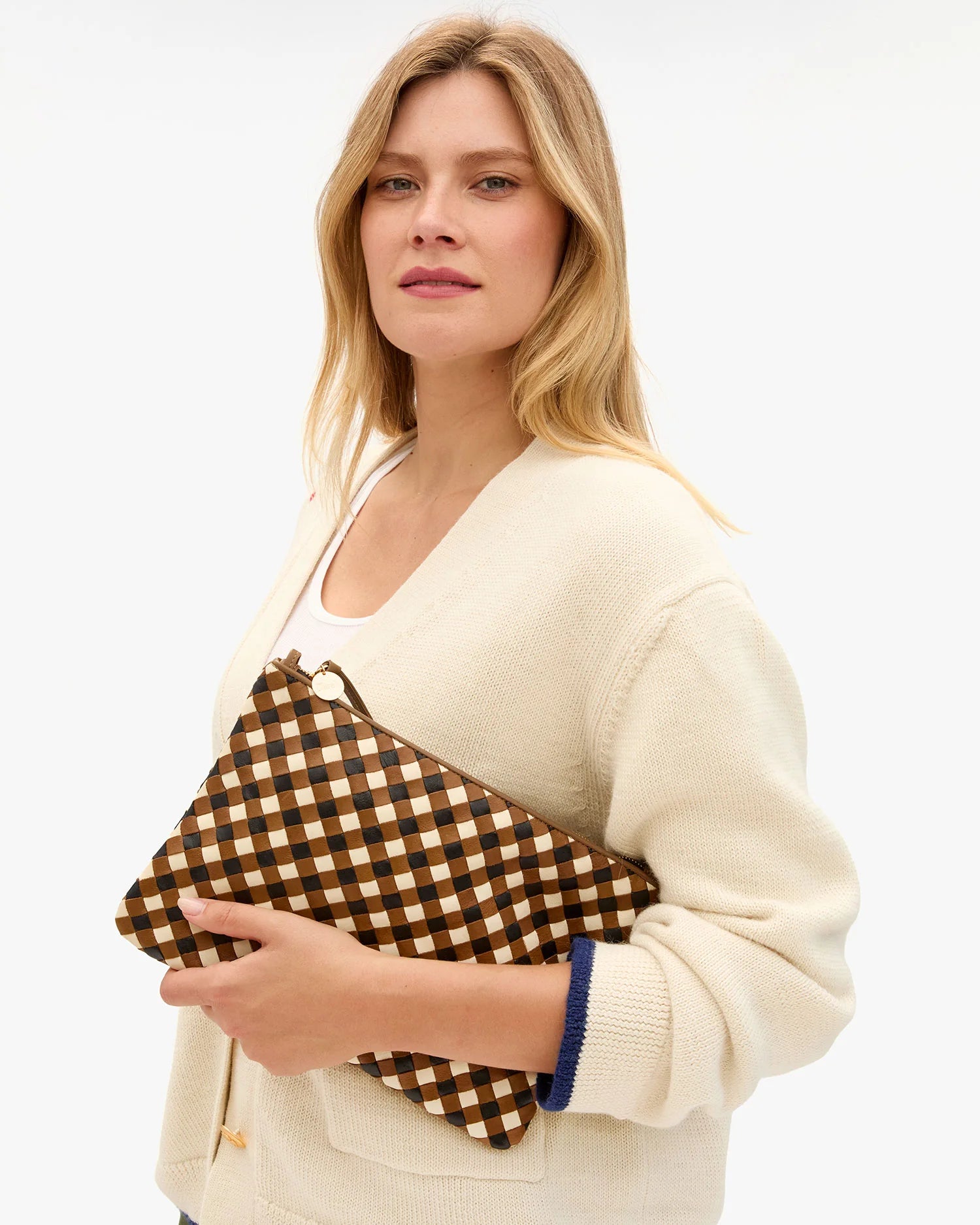 Clare V. Flat Clutch with Tabs Medium Woven Diagonal