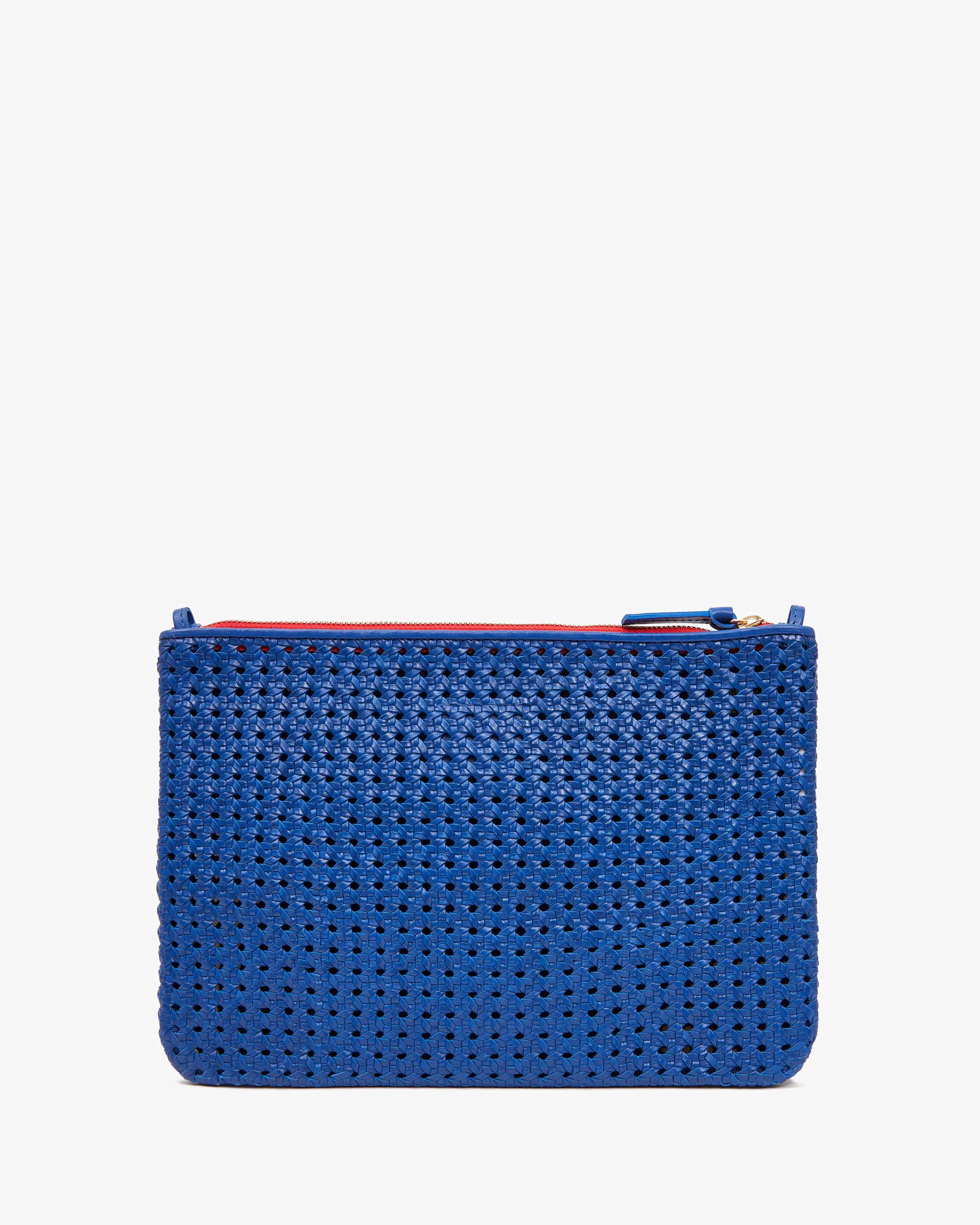 Clare V Flat Clutch with Tabs Rattan Cobalt HB-CL-FL-100156