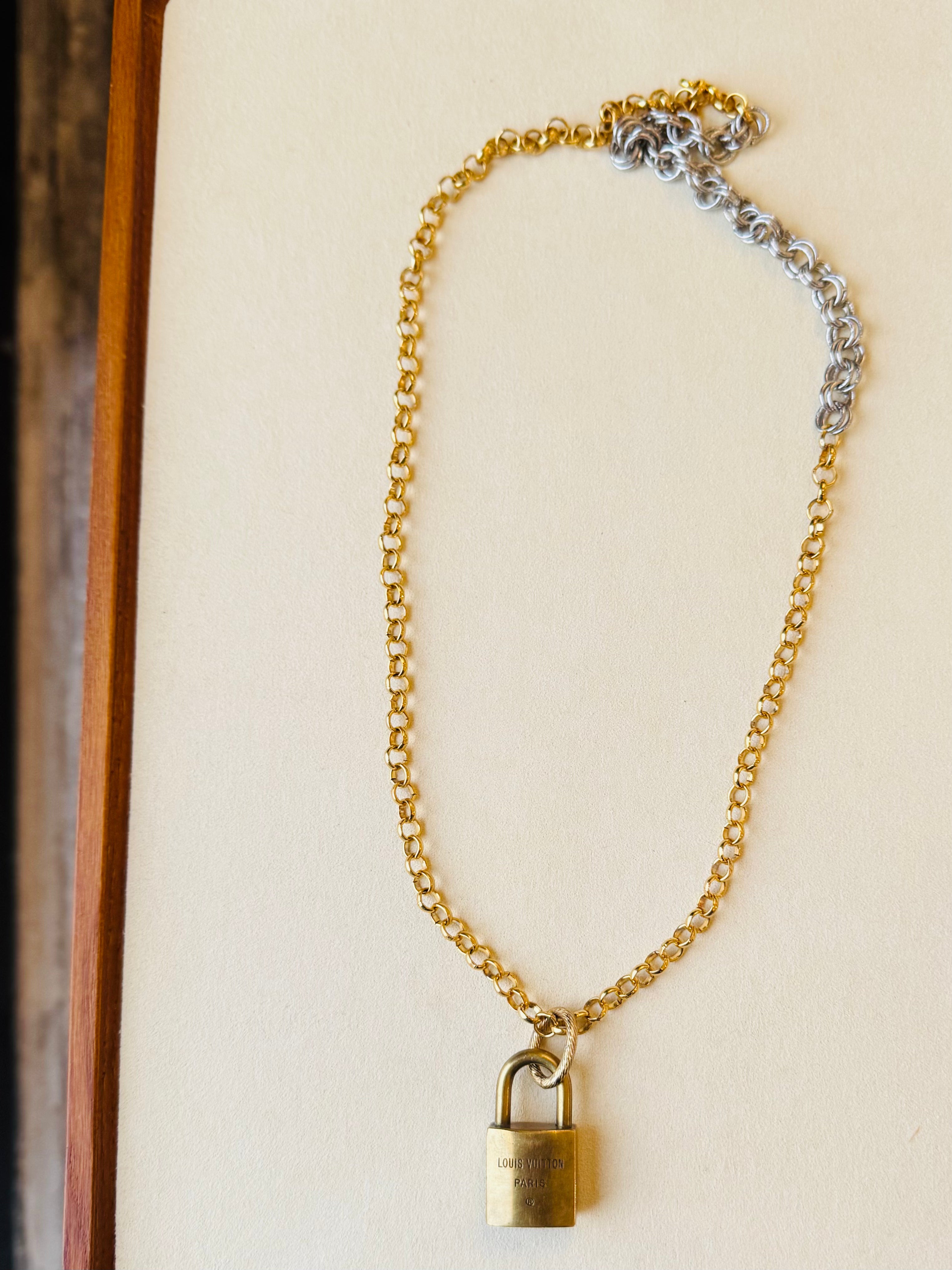 Julie Kreamer Two Tone Chain Necklace / Large LV Gold Lock N#22