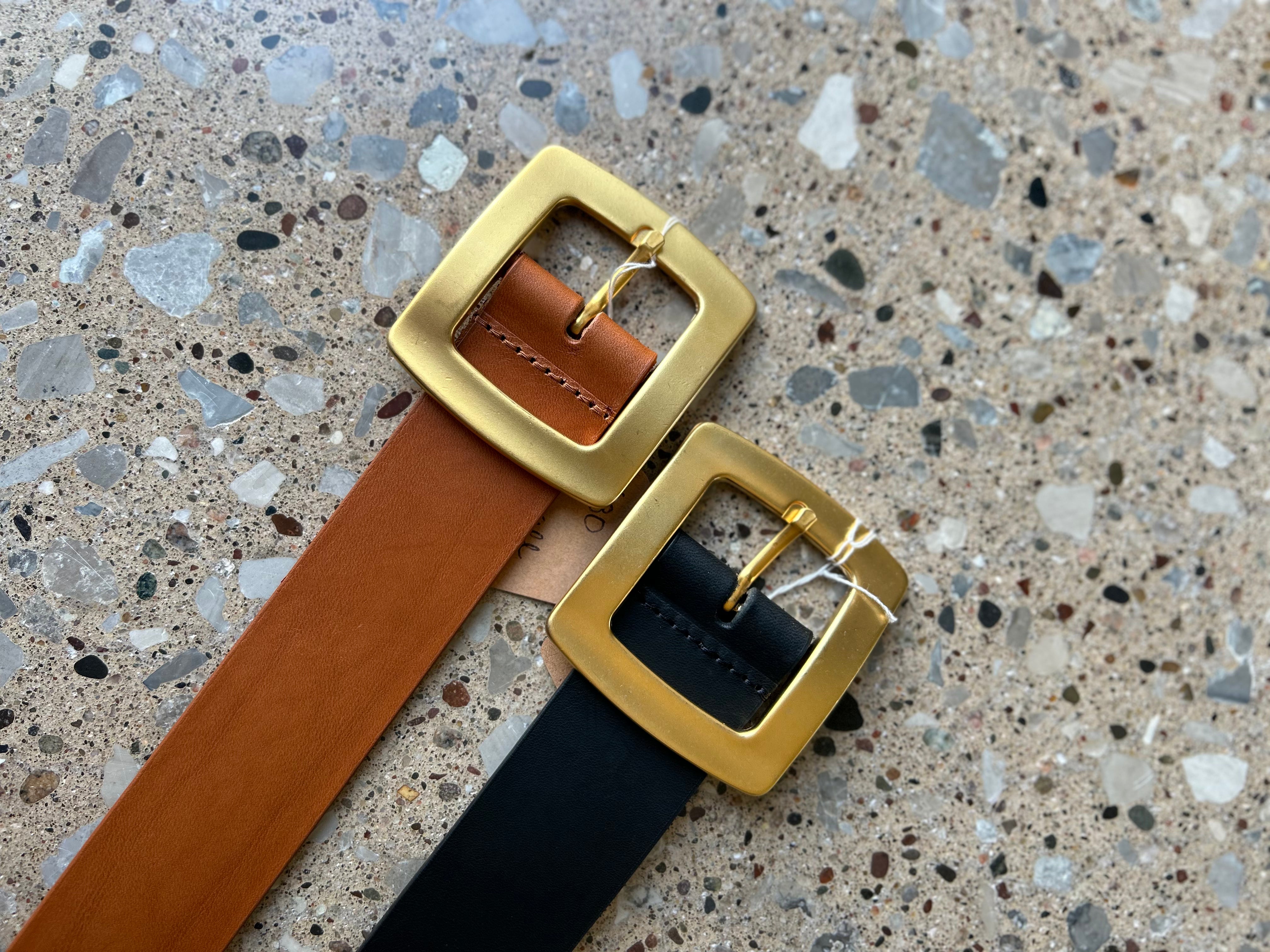 European Leather Collection Square Buckle Leather Belt