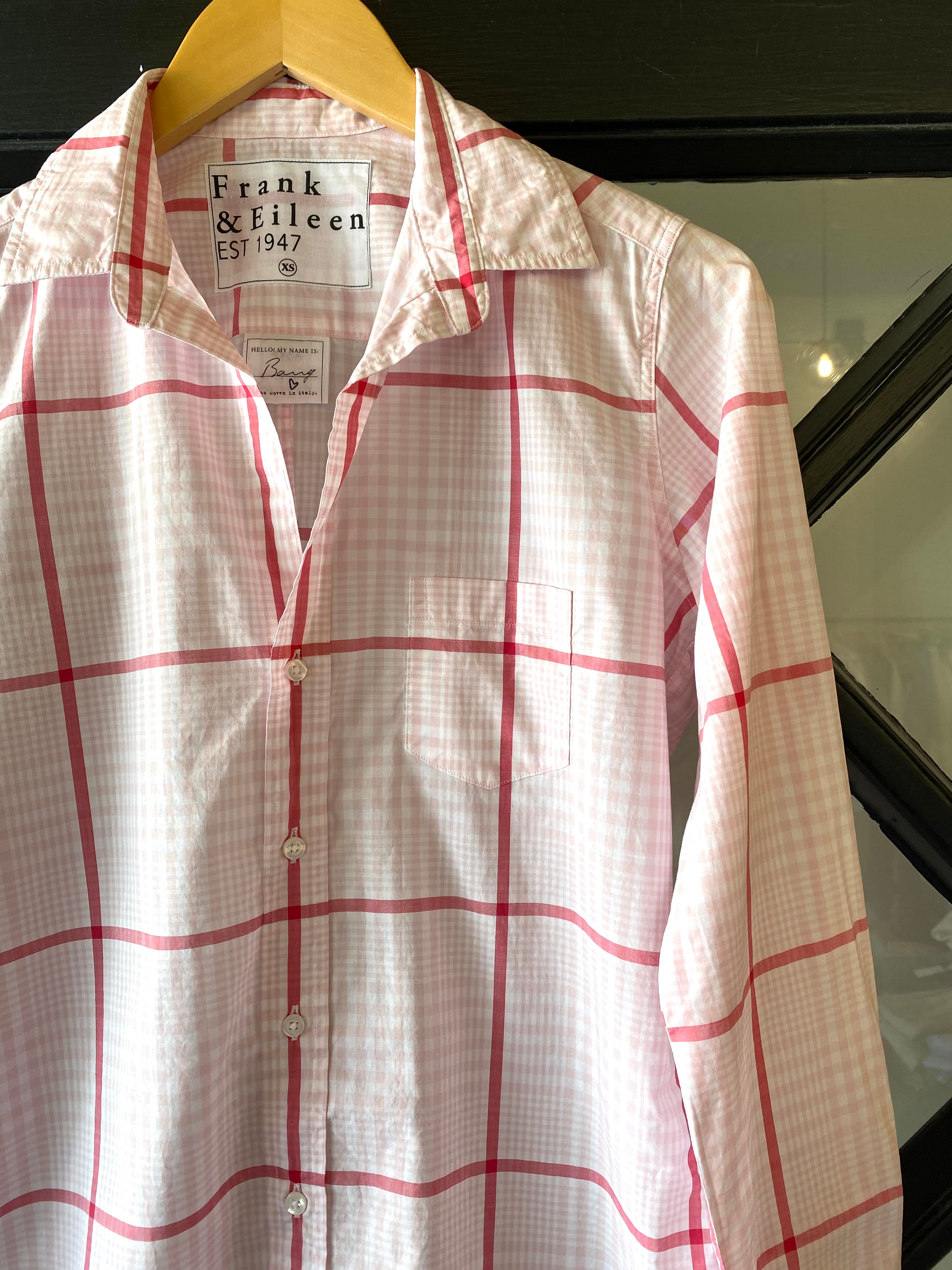 Frank & Eileen Barry Tailored Button Up Shirt Pink Magenta Plaid