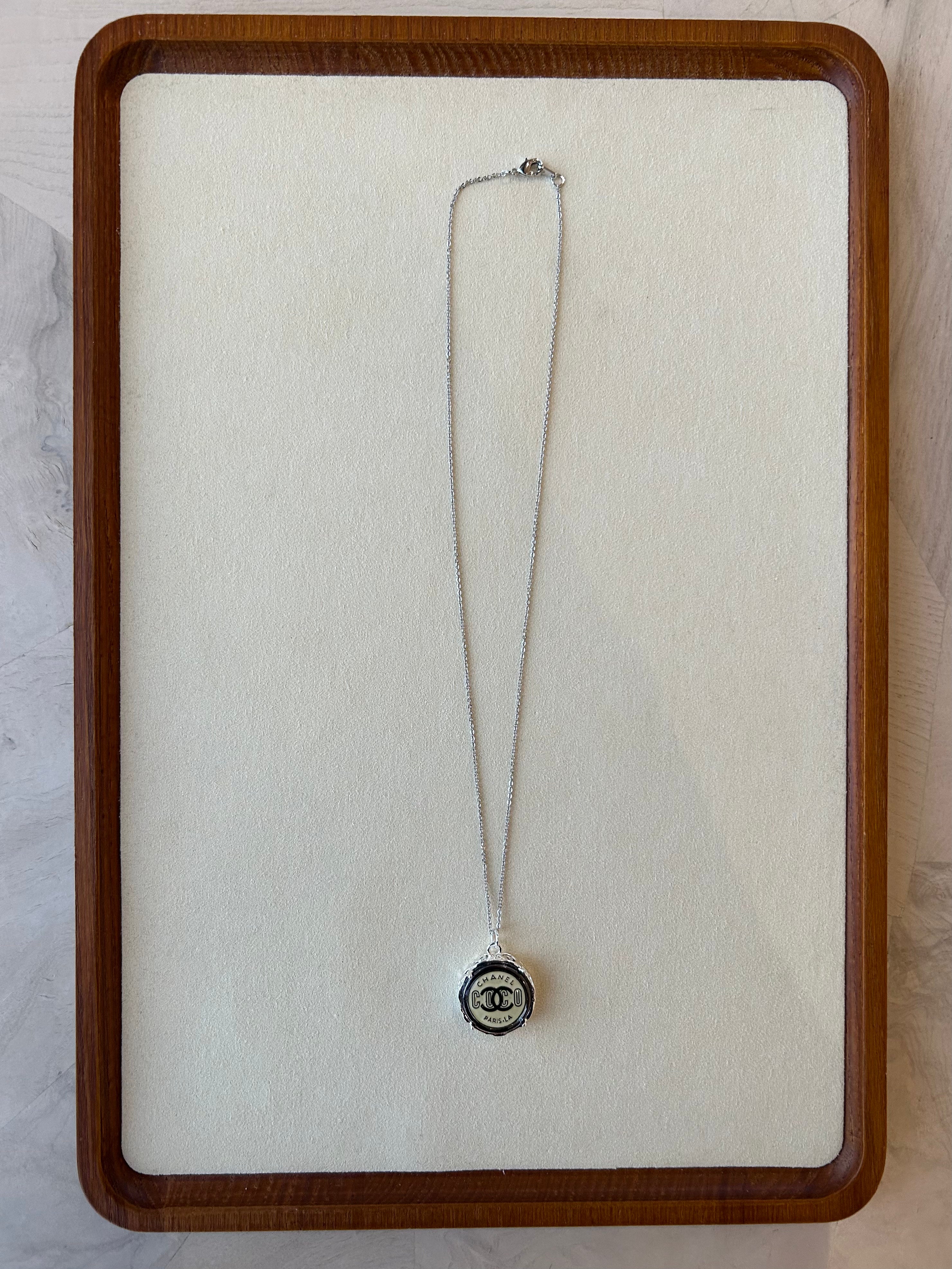 Julie Kreamer Silver Classic Dainty Necklace - Cream & Black CC Charm N#8