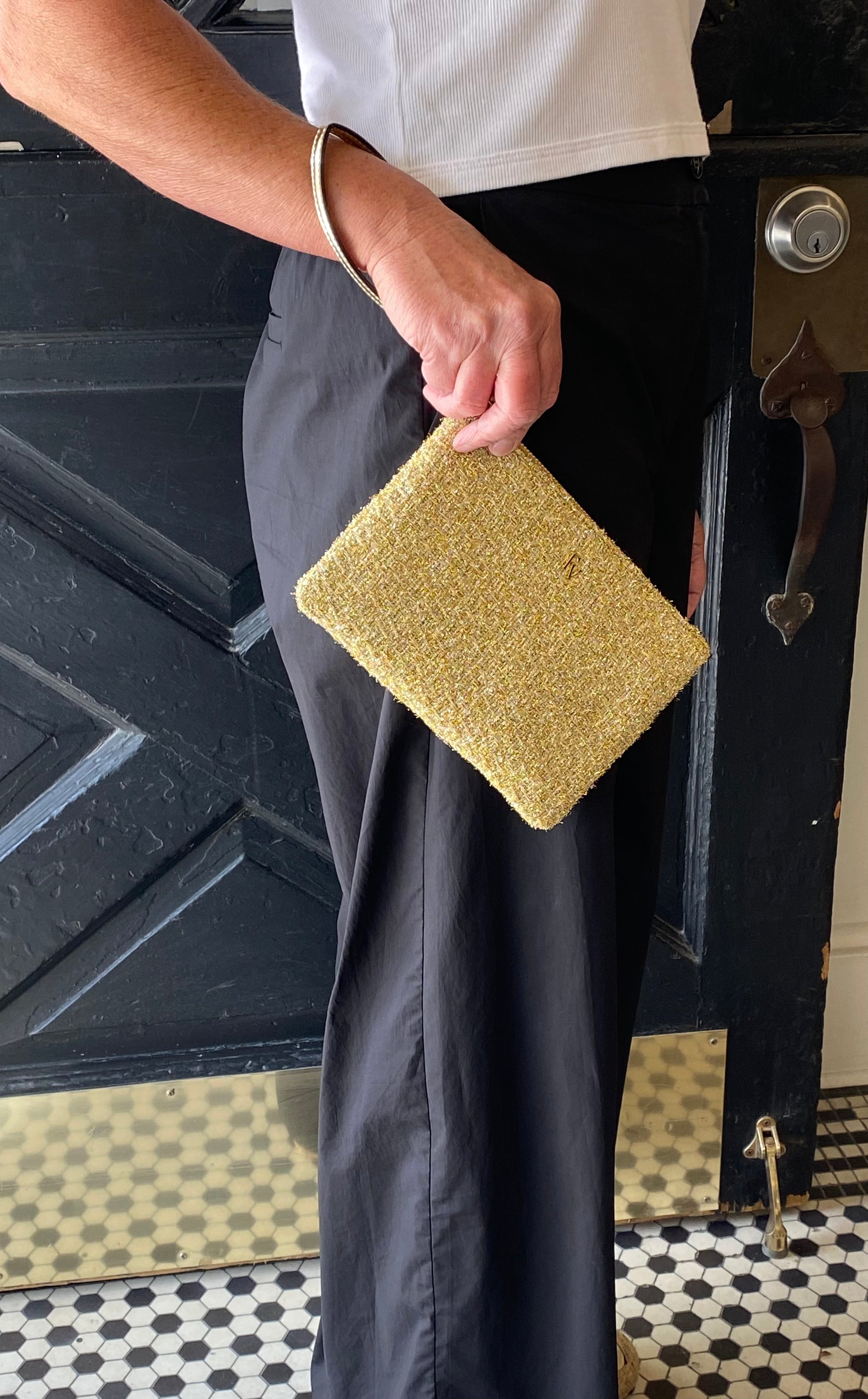 Frances Valentine Wristlet Rockefeller Gold Poly Lurex Blend