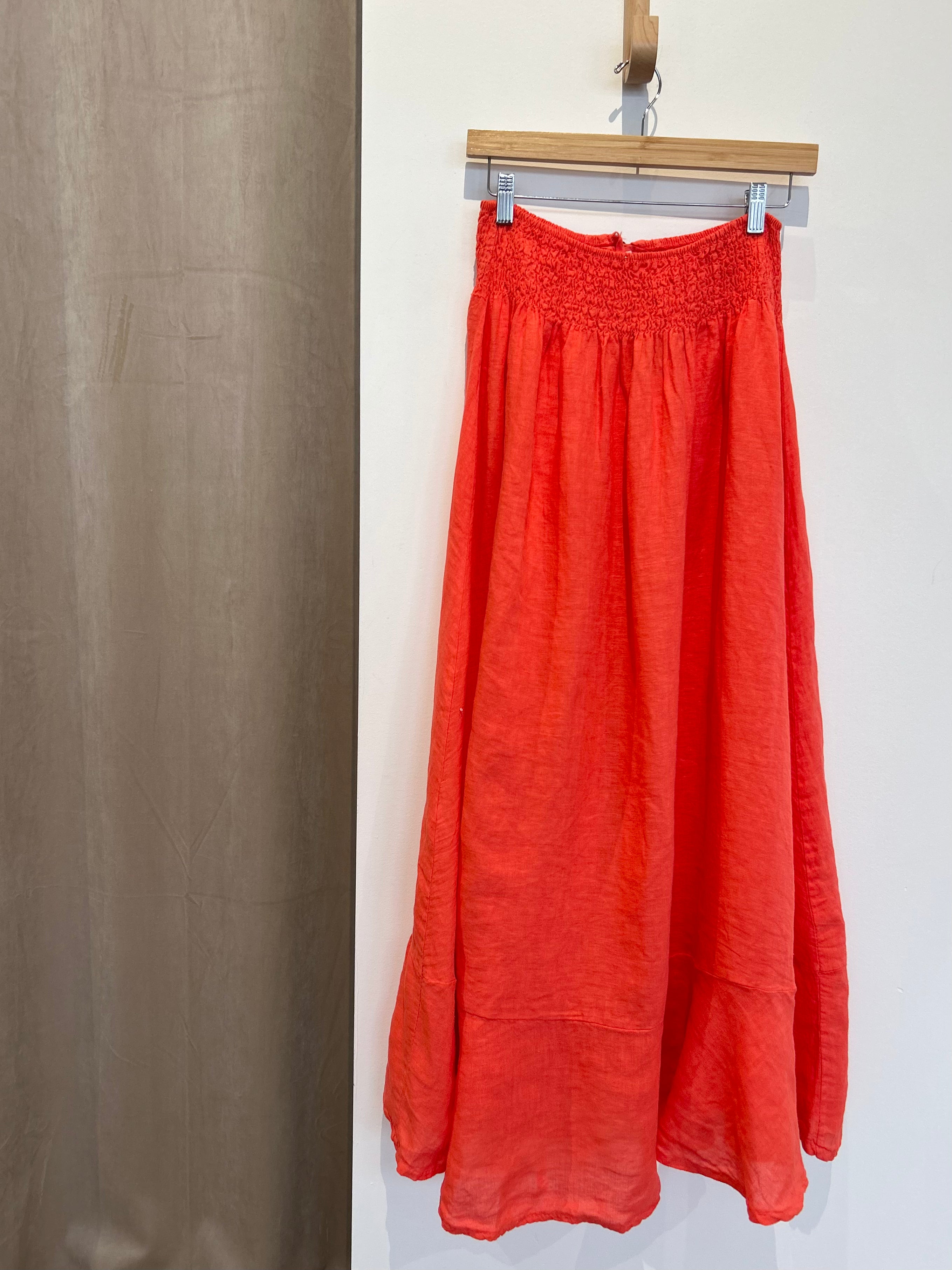 European Linen Elastic Waist Skirt with Tassel 80129