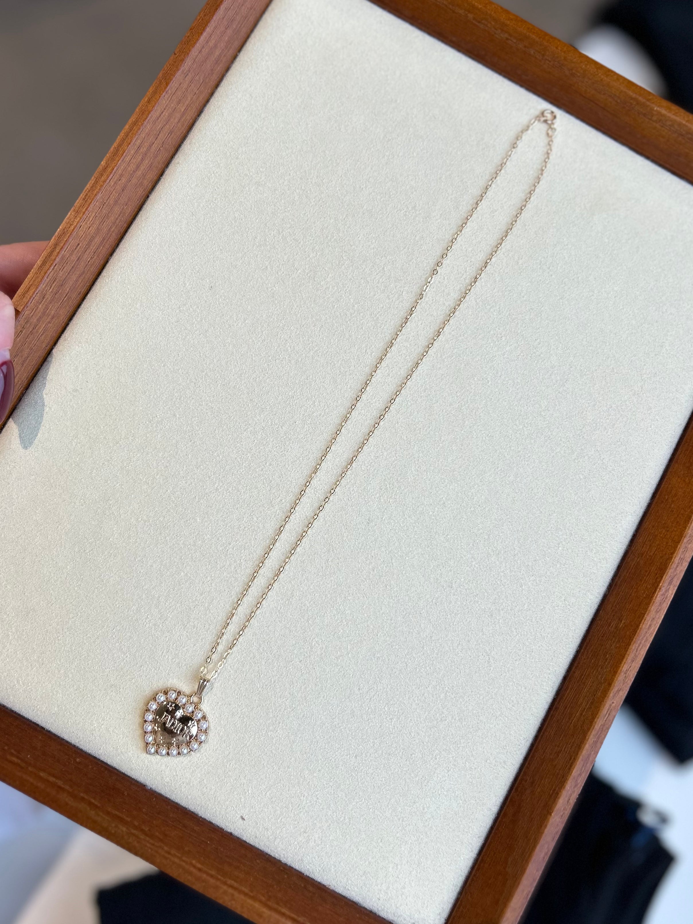 Luxury Upcycled "Jad!or" Heart Pearl 14K Gold Filled Flat Cable Necklace 1105