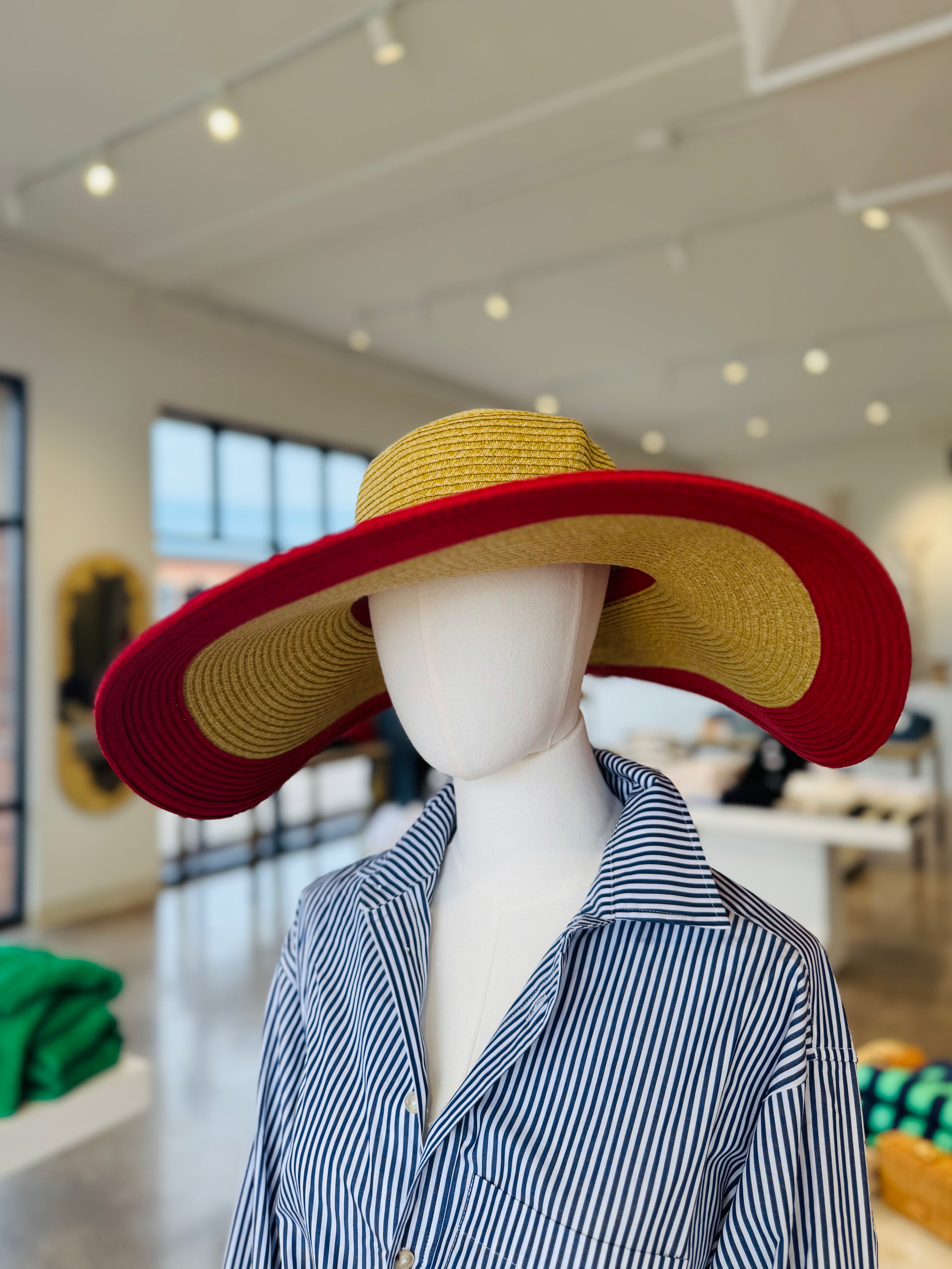 Thames Collection Packable Striped Trim Raffia Hat