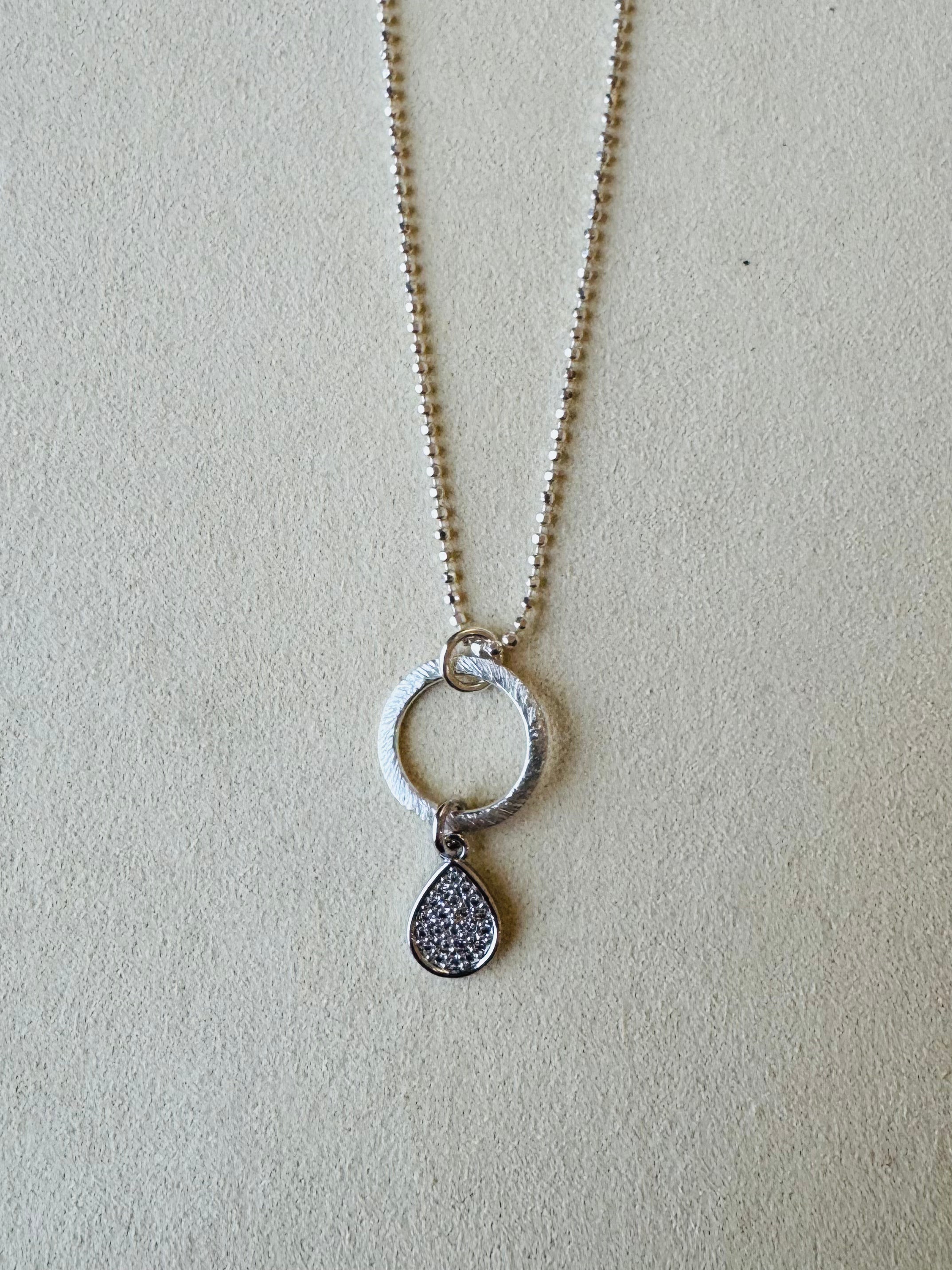 Julie Kreamer Diamond Cut Flat Chain / Silver Hollow Circle-Pavé Drop N#36